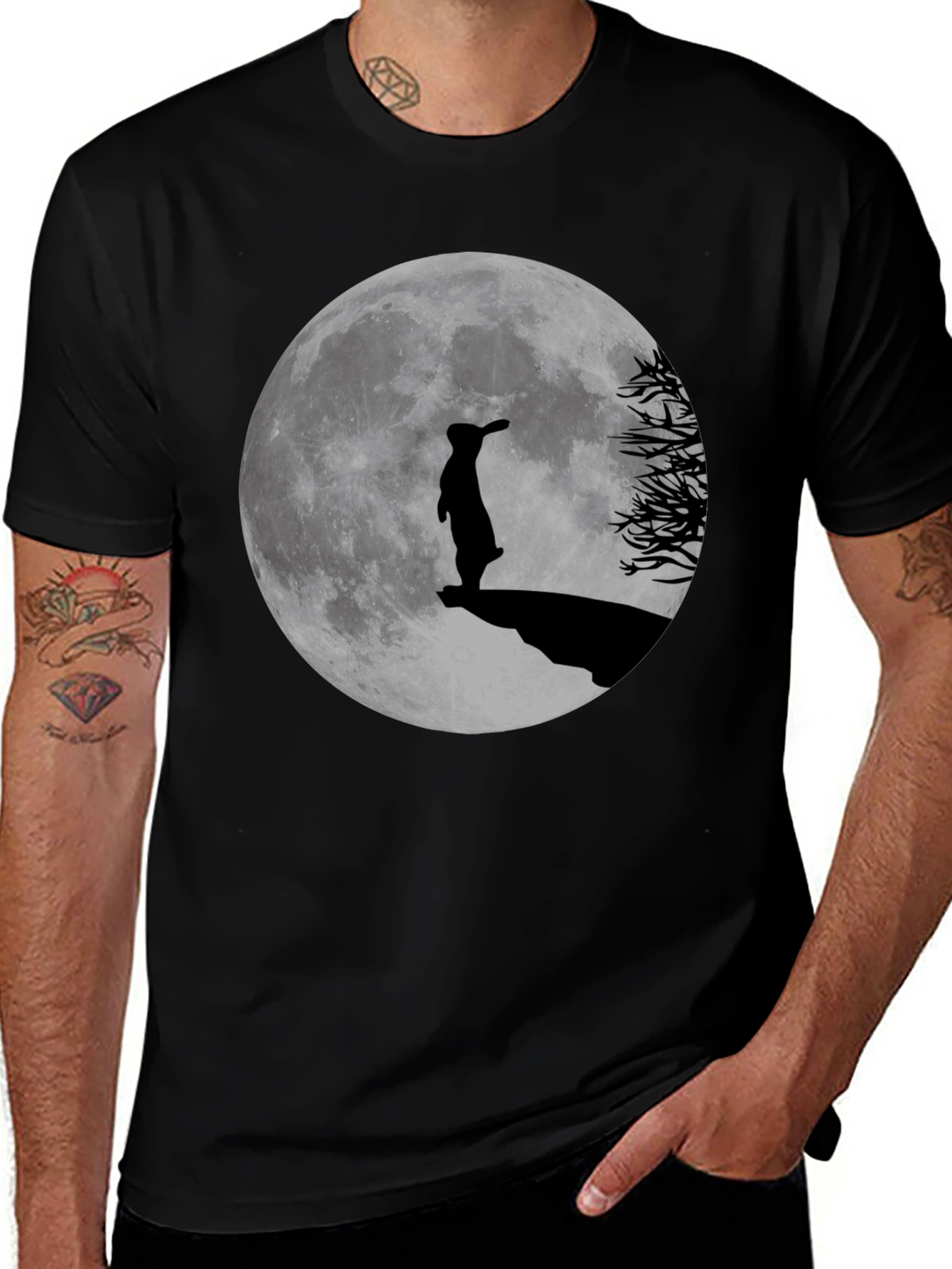 Silhouette Rabbit Moon Graphic Tee - Menswear