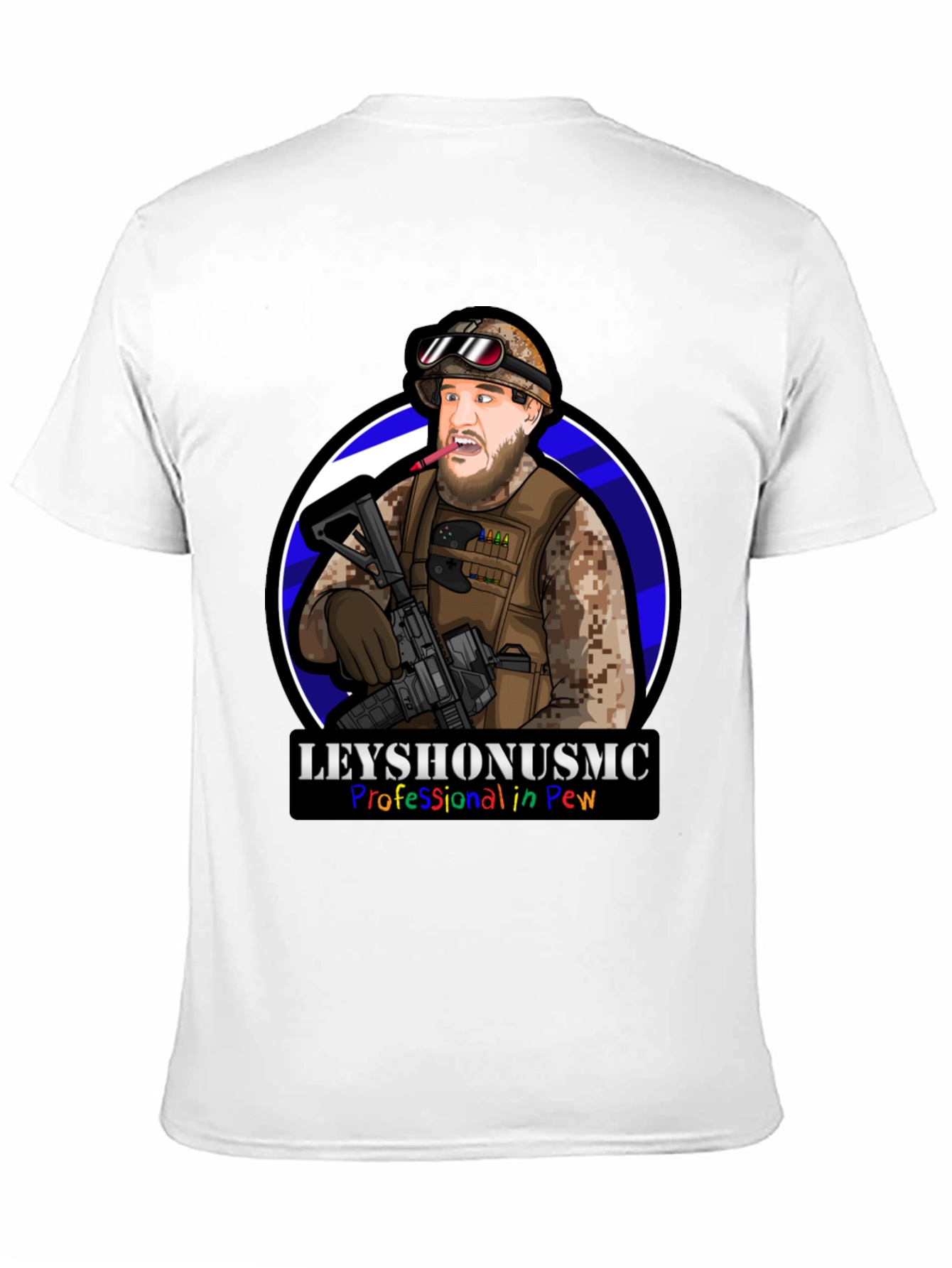 LeyshOnUSMC Pro in Pew T-Shirt - Military Cartoon
