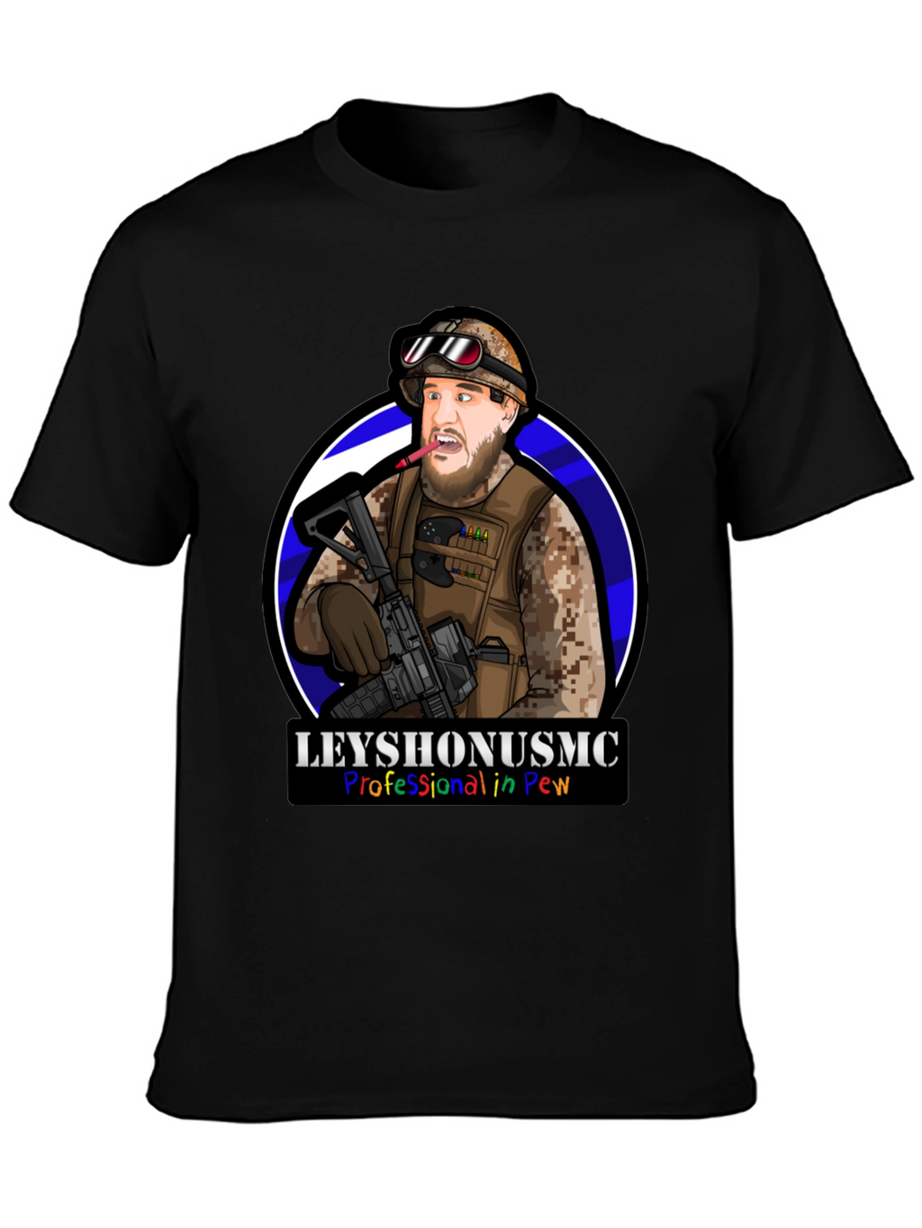 LeyshOnUSMC Pro in Pew T-Shirt - Military Cartoon