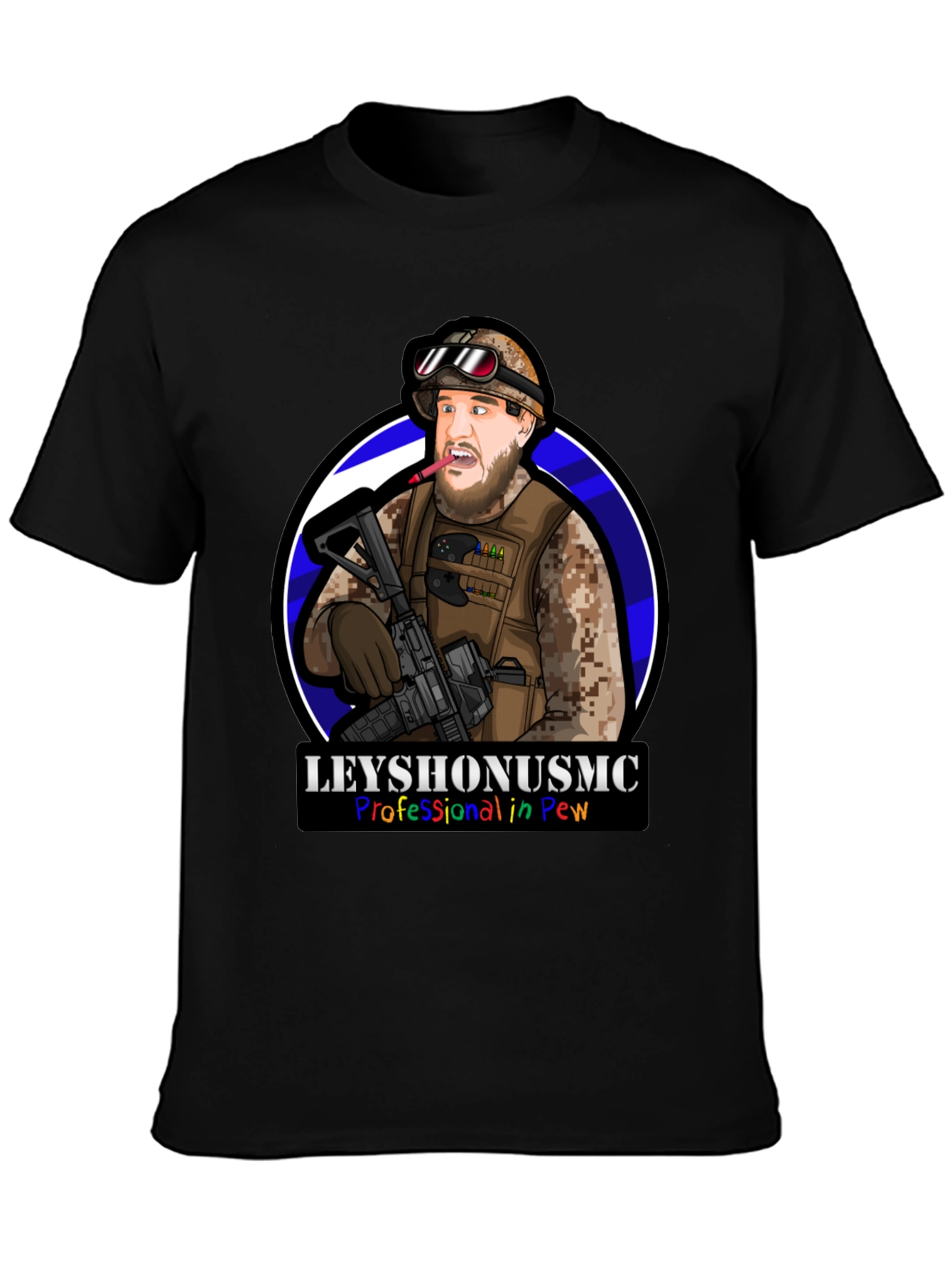LeyshOnUSMC Pro in Pew T-Shirt - Military Cartoon
