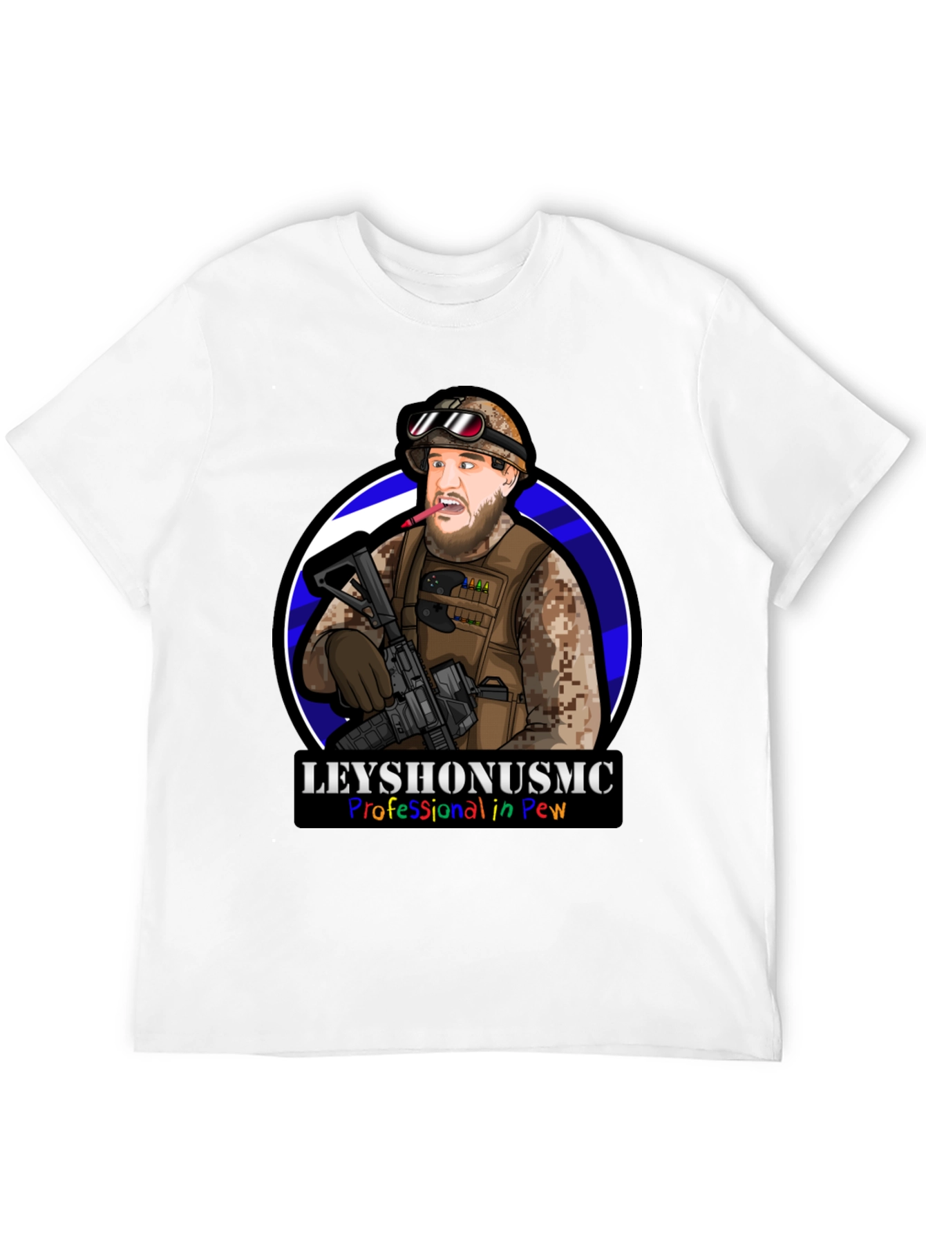 LeyshOnUSMC Pro in Pew T-Shirt - Military Cartoon