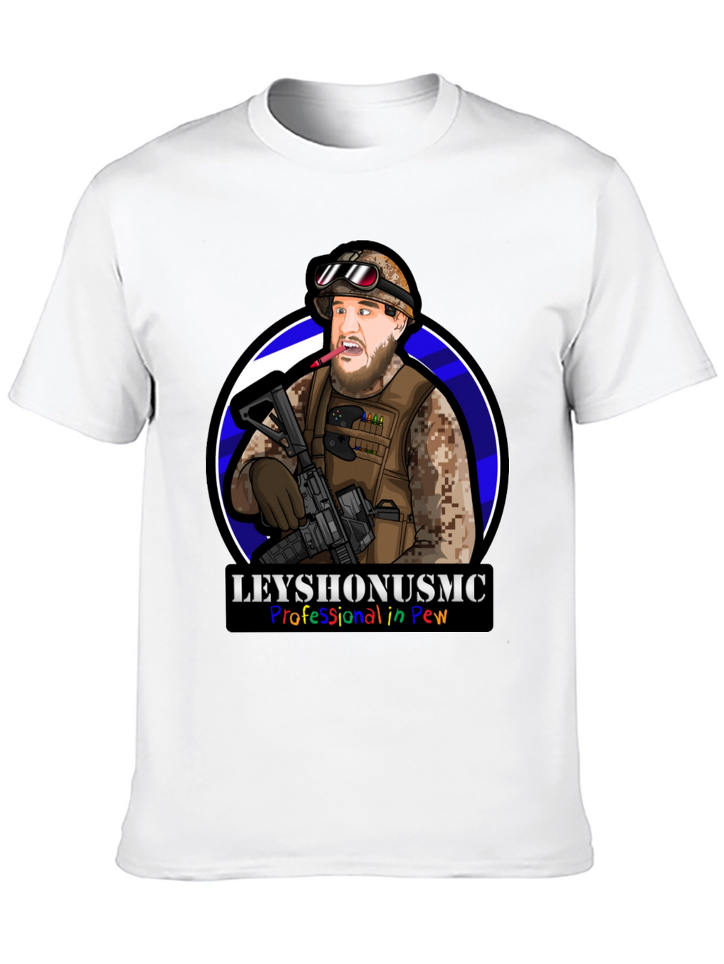 LeyshOnUSMC Pro in Pew T-Shirt - Military Cartoon