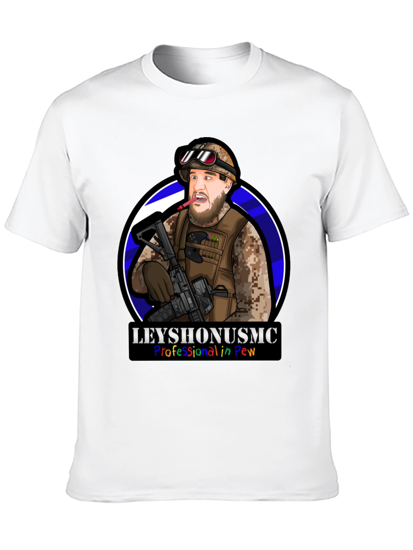LeyshOnUSMC Pro in Pew T-Shirt - Military Cartoon
