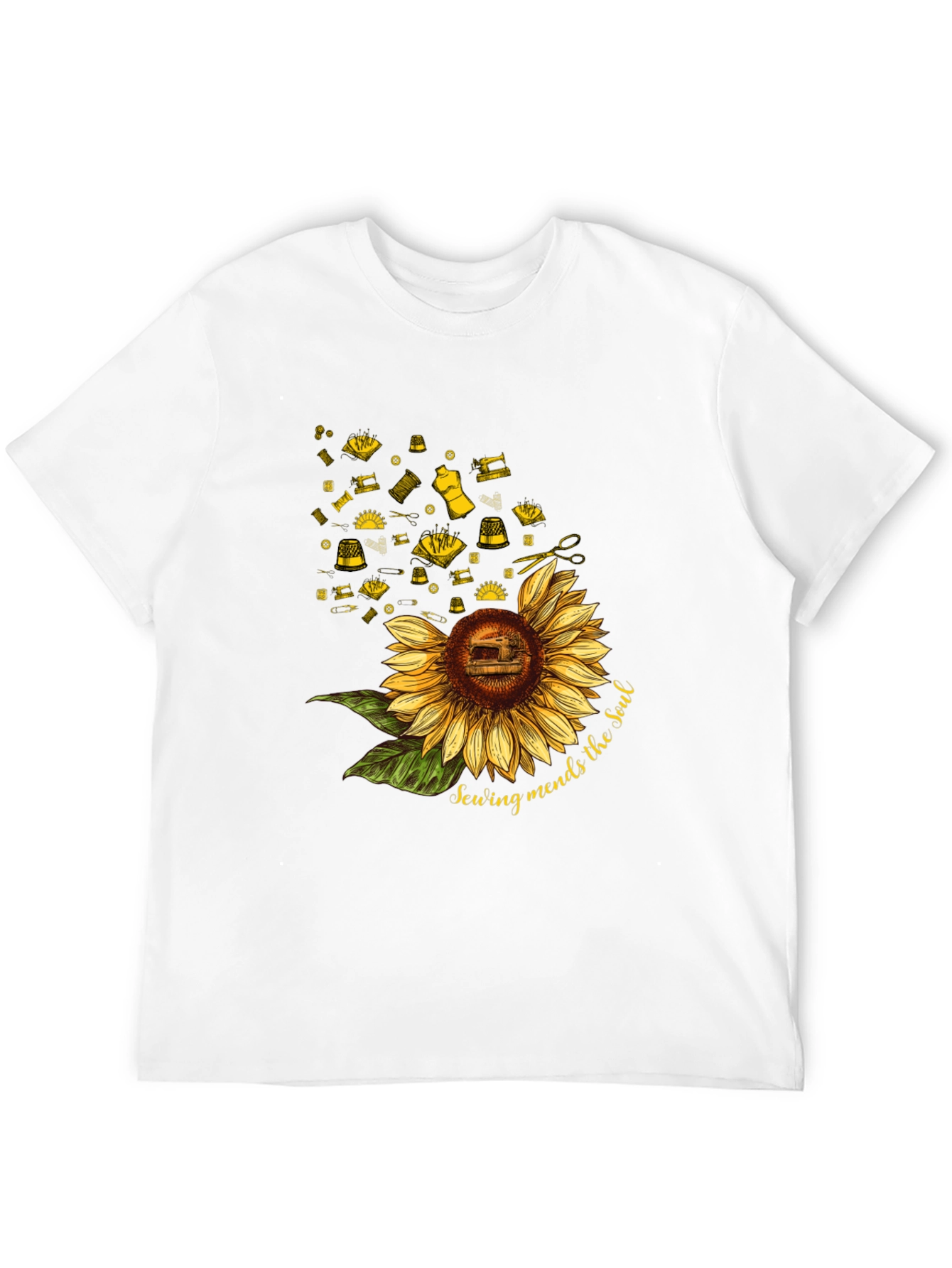 Sewing Mends the Soul Sunflower Black T-Shirt