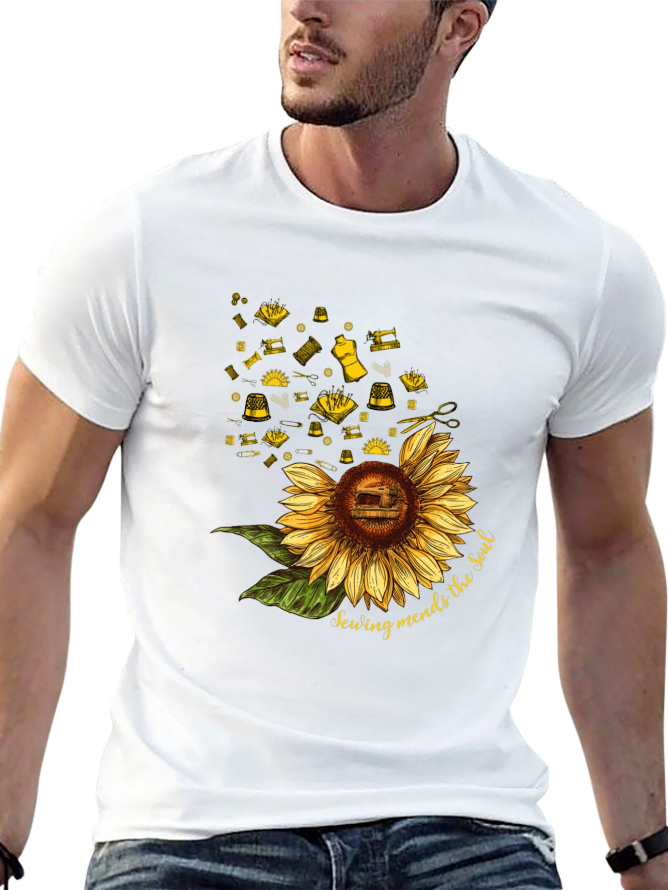 Sewing Mends the Soul Sunflower Black T-Shirt