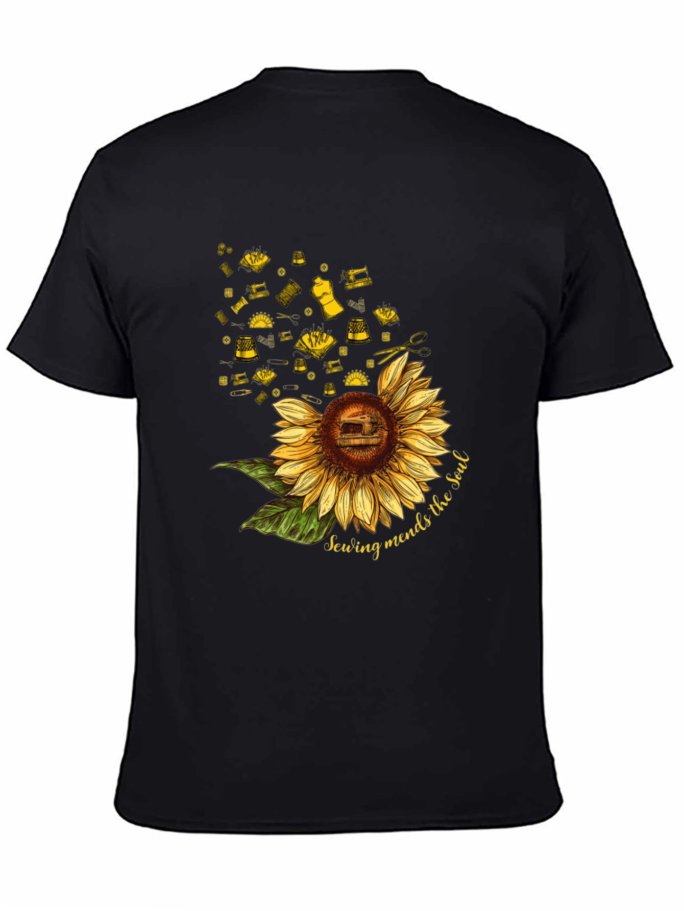 Sewing Mends the Soul Sunflower Black T-Shirt