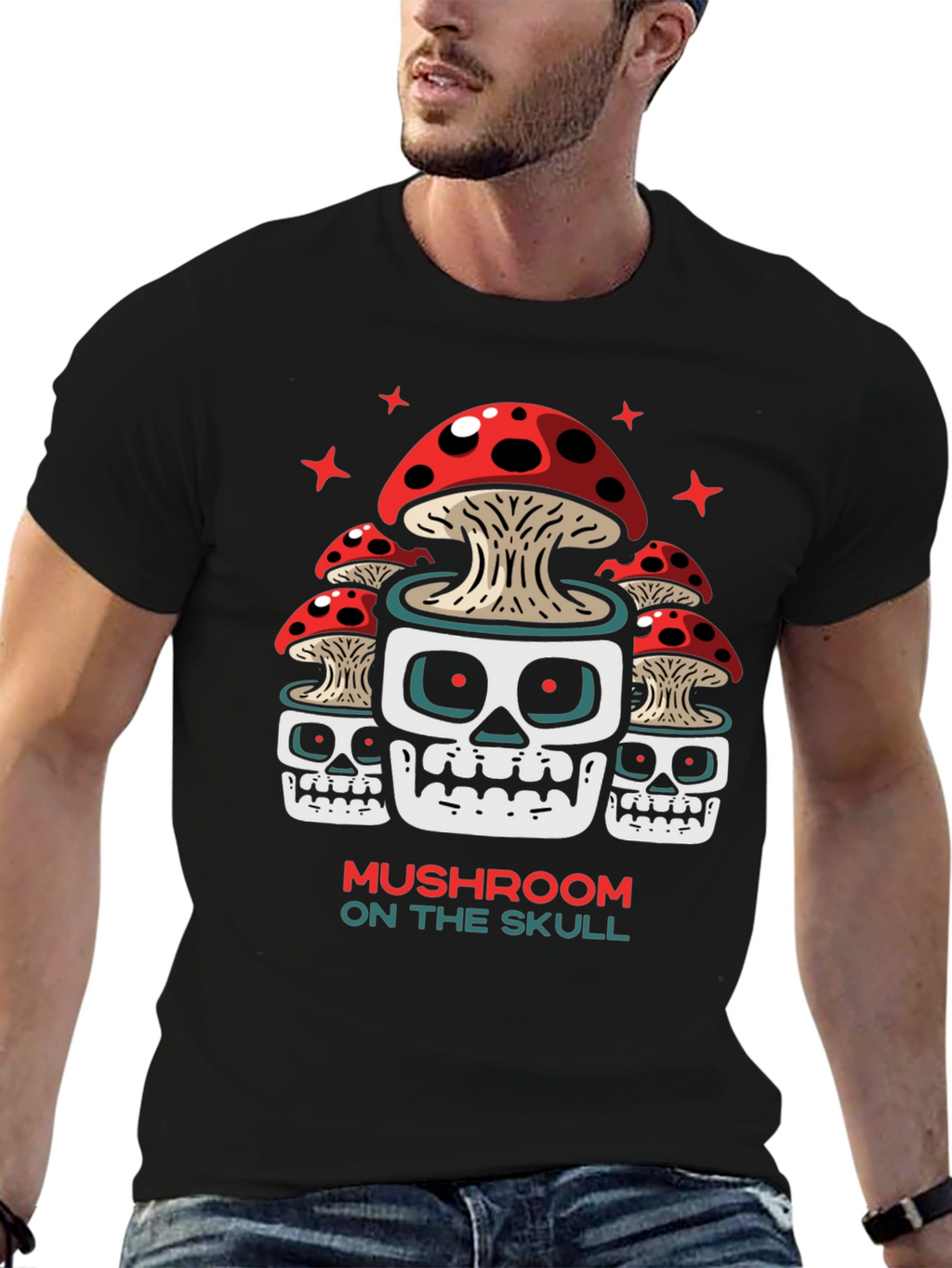 Mushroom Skull Graphic Tee - Unique Design