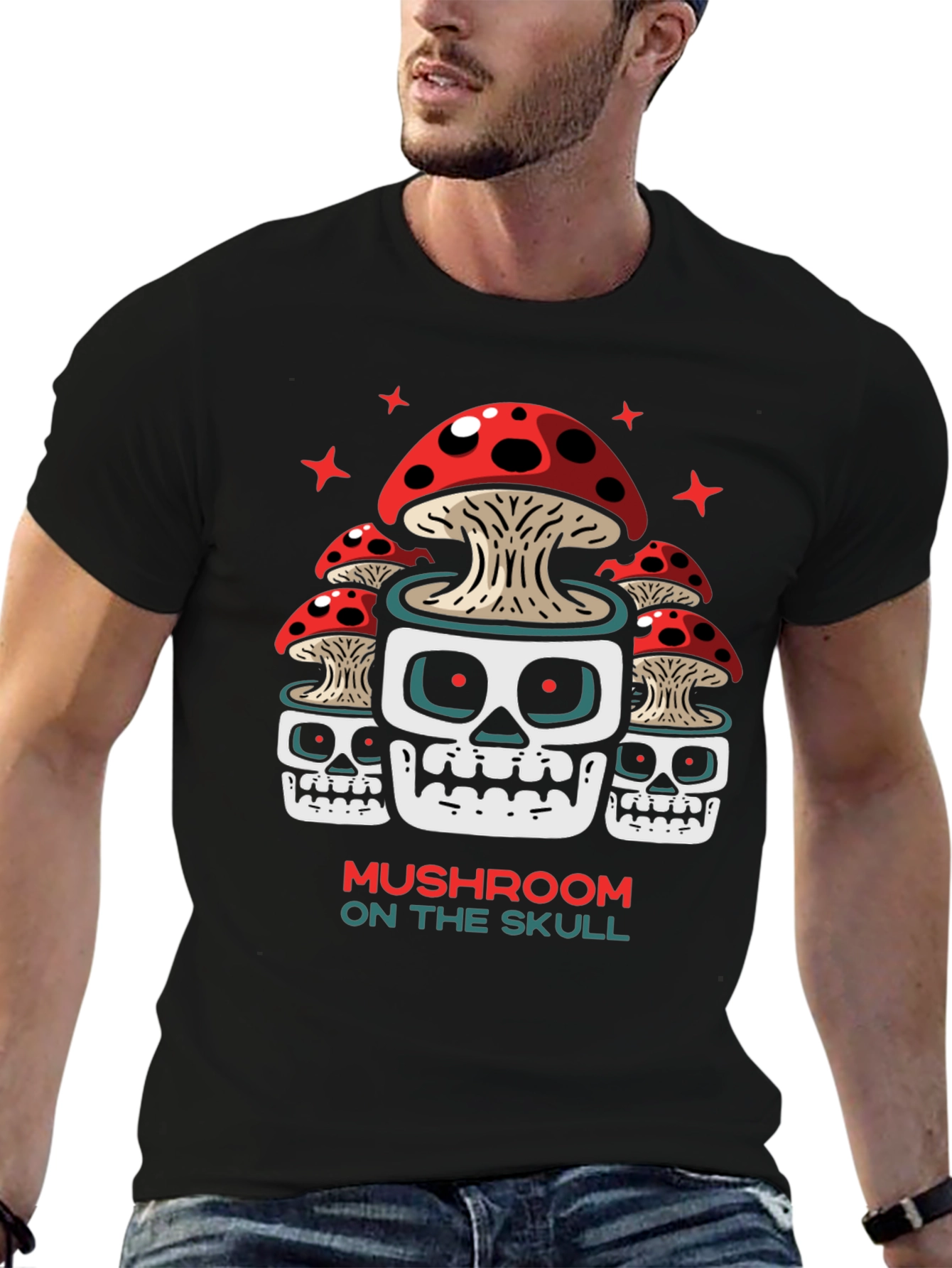 Mushroom Skull Graphic Tee - Unique Design