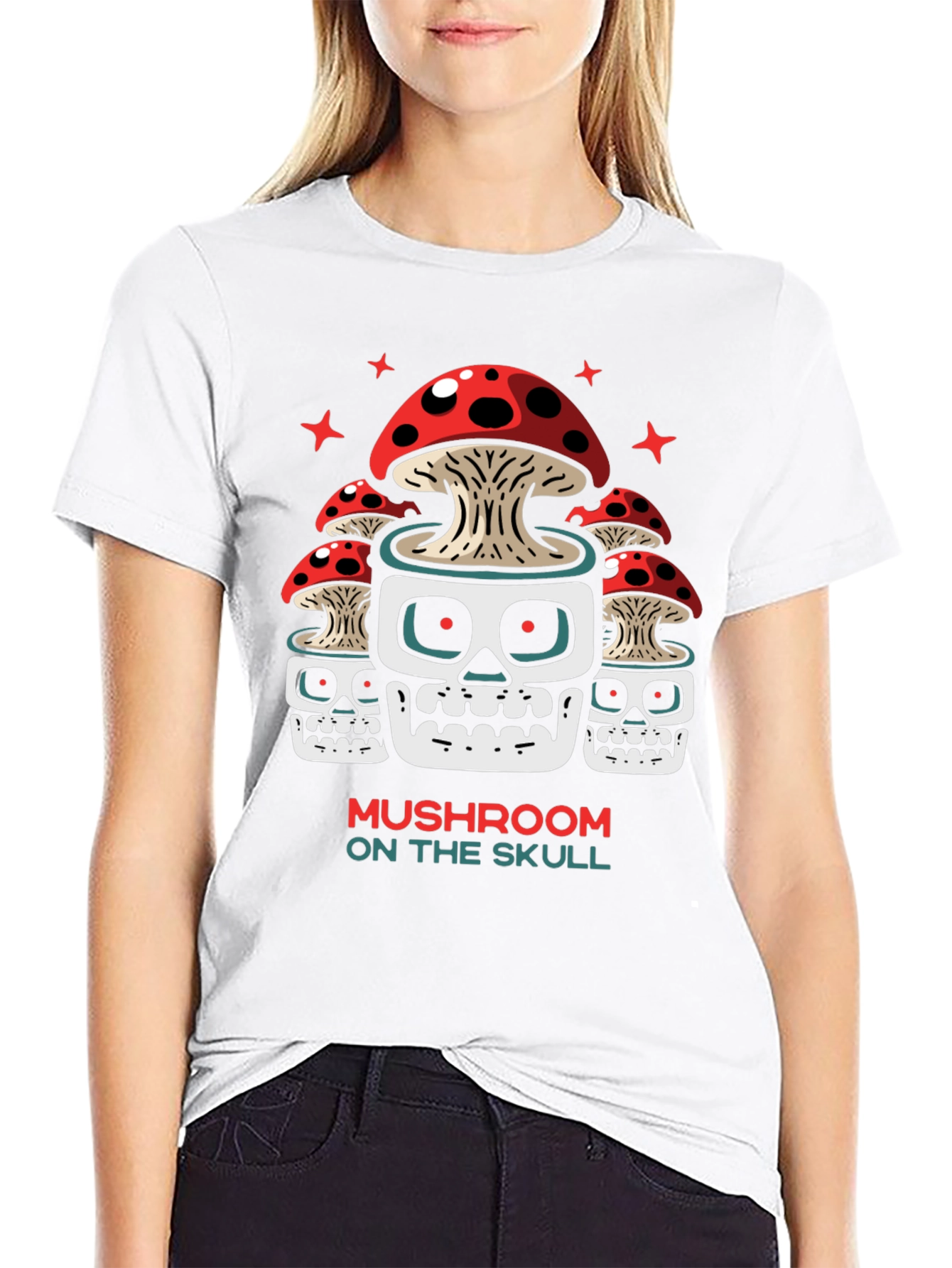 Mushroom Skull Graphic Tee - Unique Design