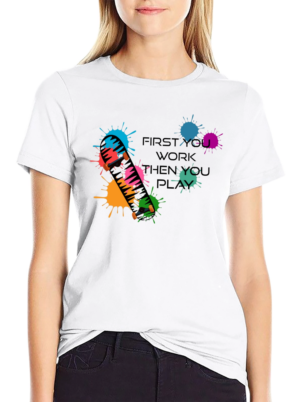 Skateboarding Graphic Tee: Work Then Play