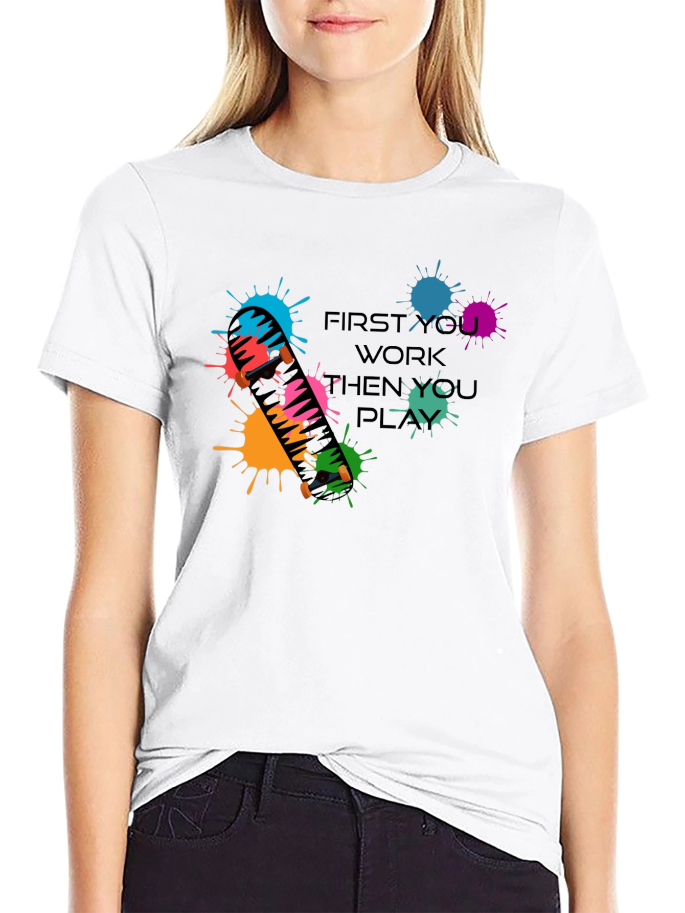 Skateboarding Graphic Tee: Work Then Play