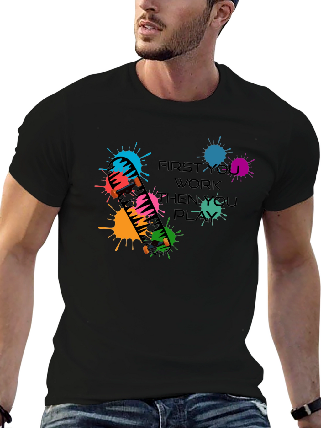 Skateboarding Graphic Tee: Work Then Play