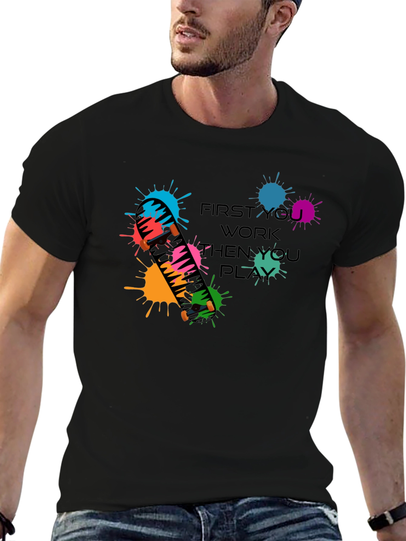 Skateboarding Graphic Tee: Work Then Play