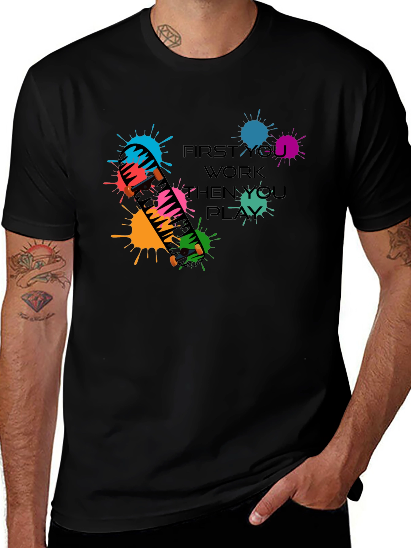 Skateboarding Graphic Tee: Work Then Play