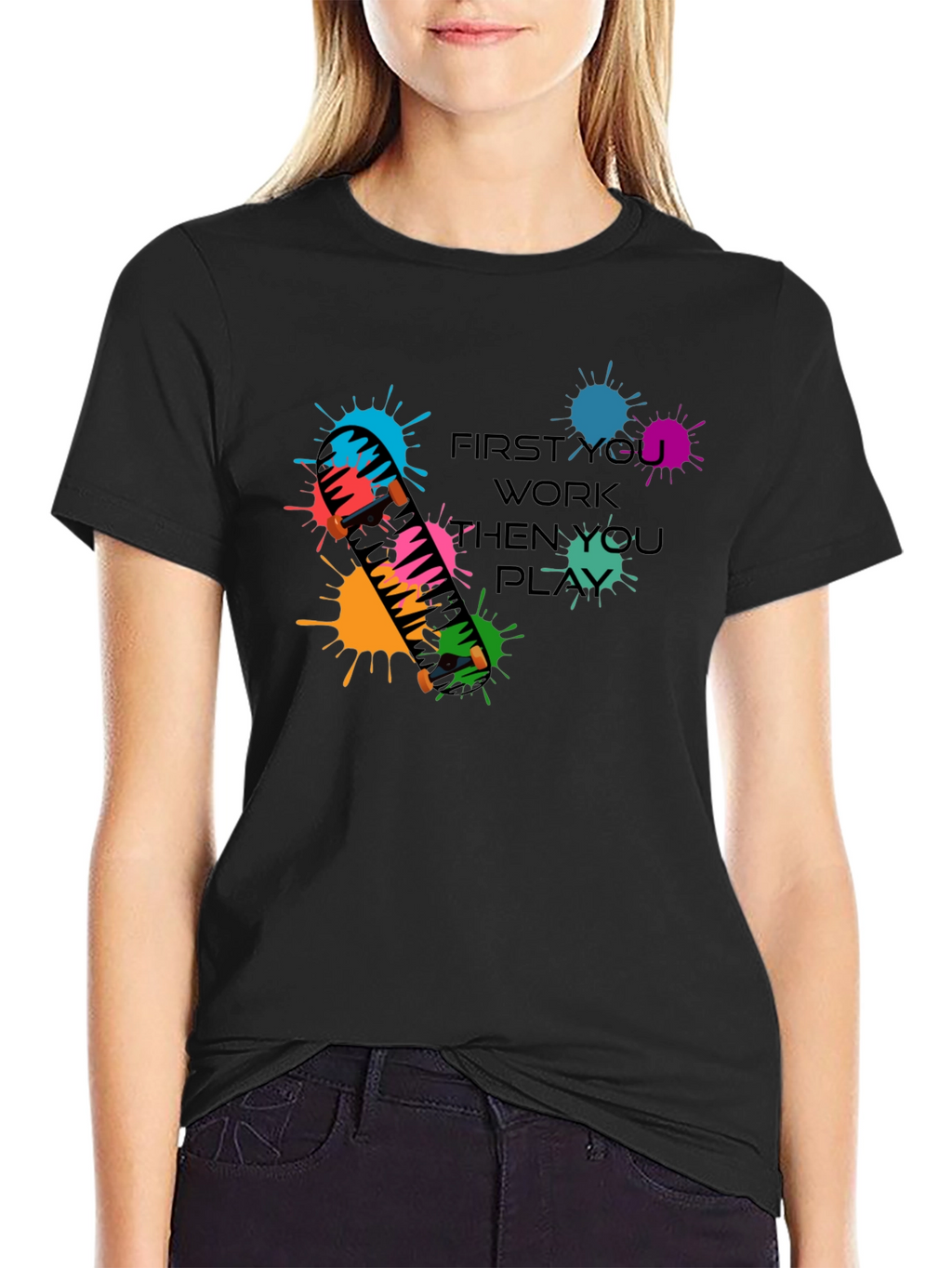 Skateboarding Graphic Tee: Work Then Play