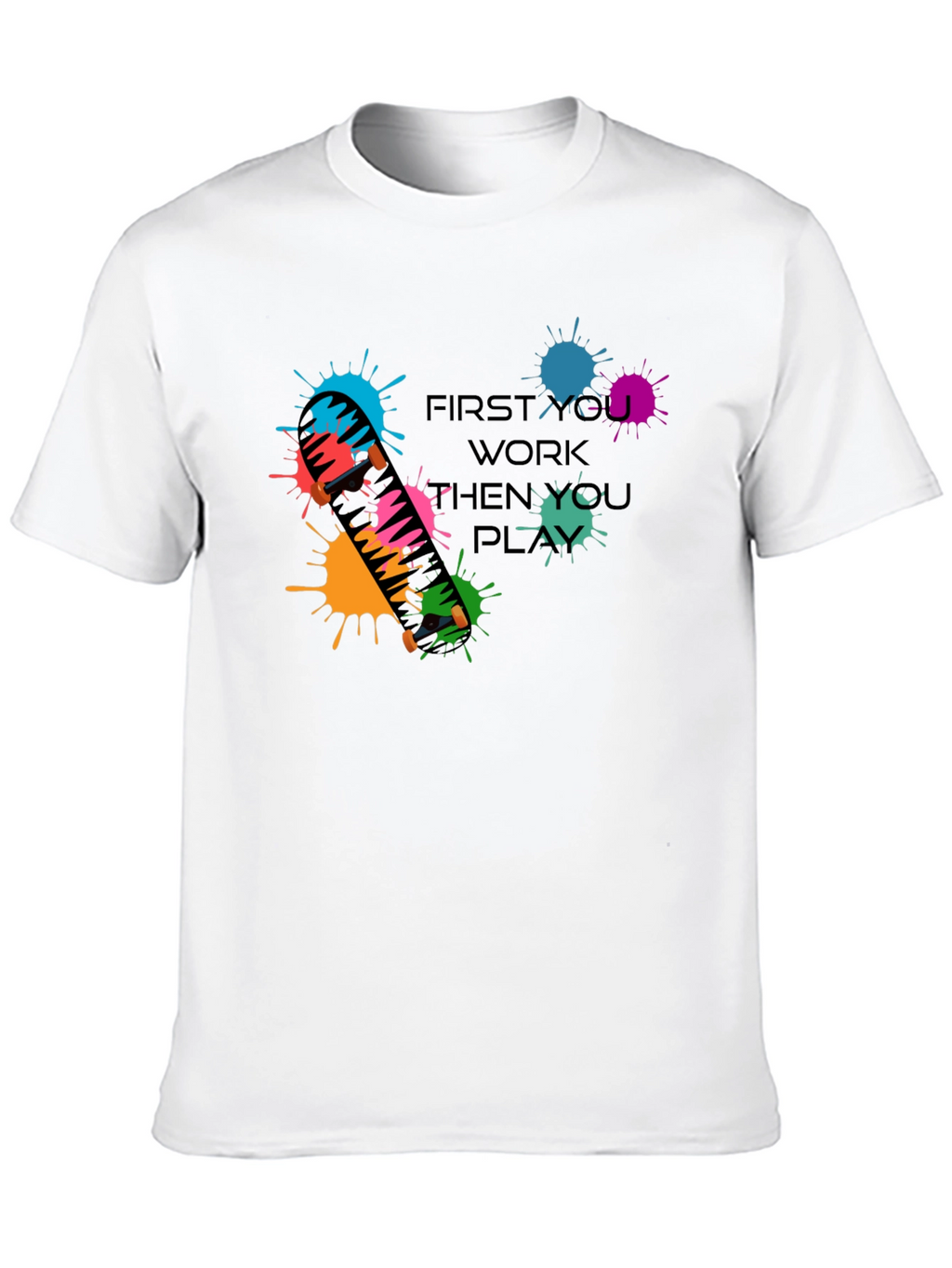 Skateboarding Graphic Tee: Work Then Play