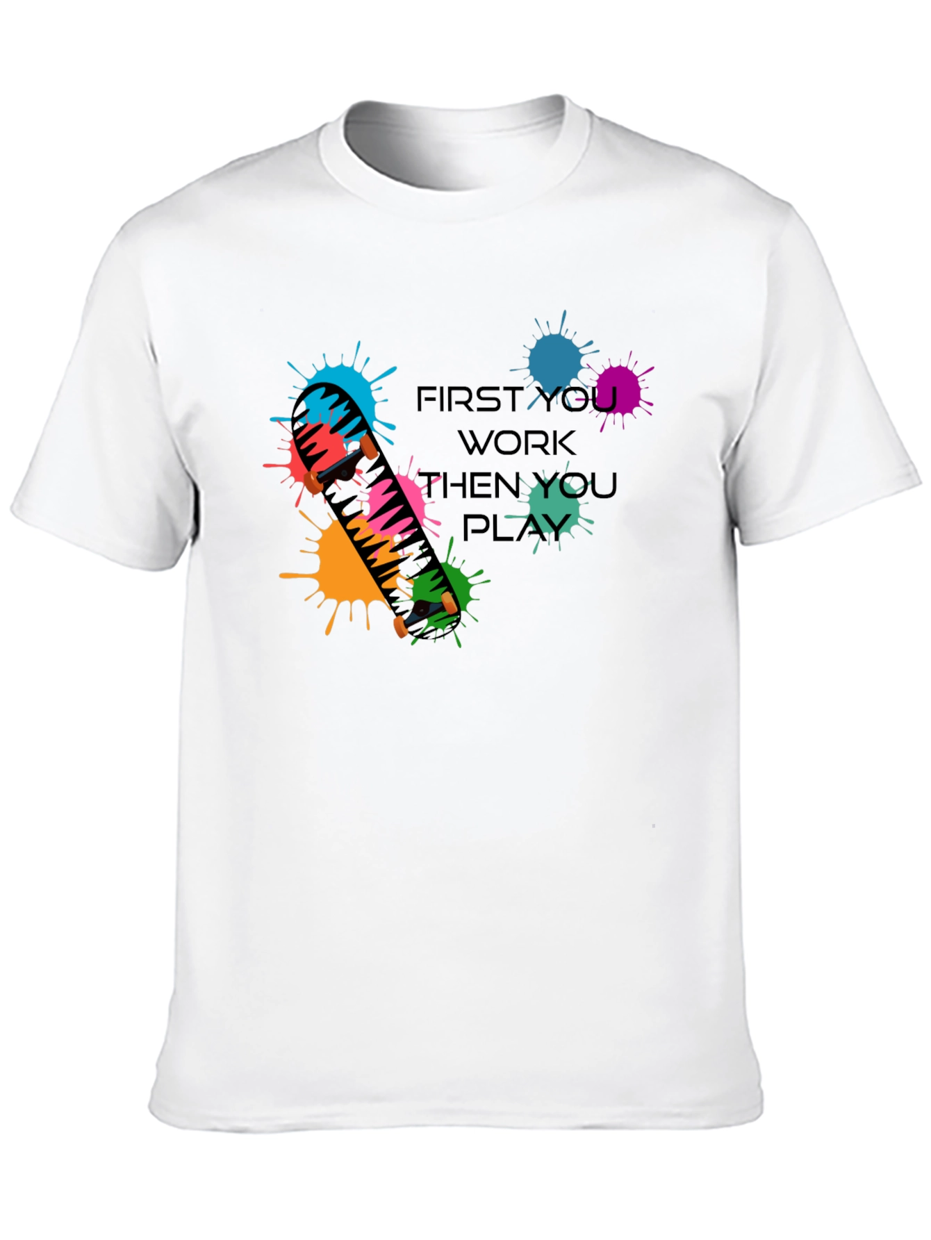 Skateboarding Graphic Tee: Work Then Play