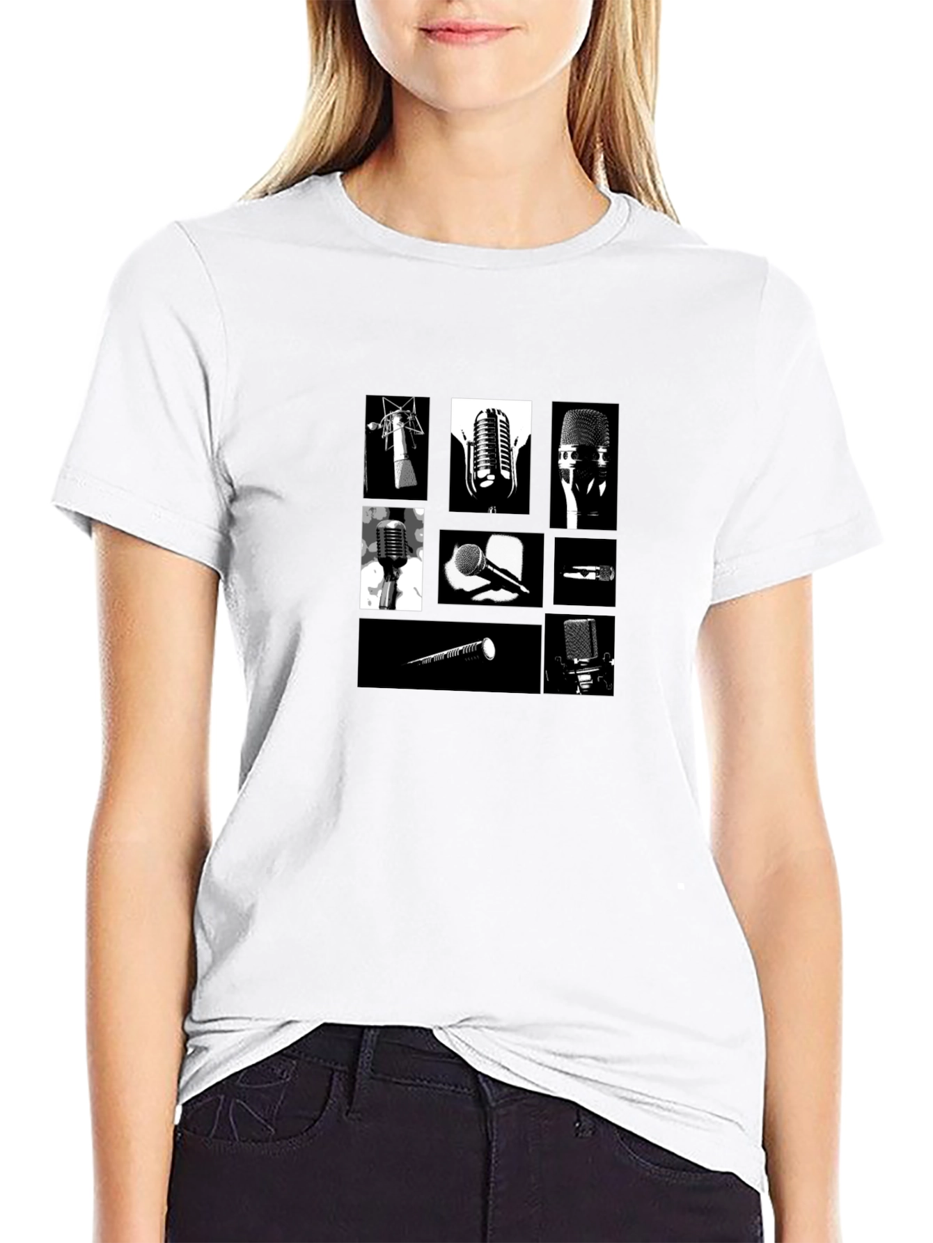Retro Microphones Black T-Shirt