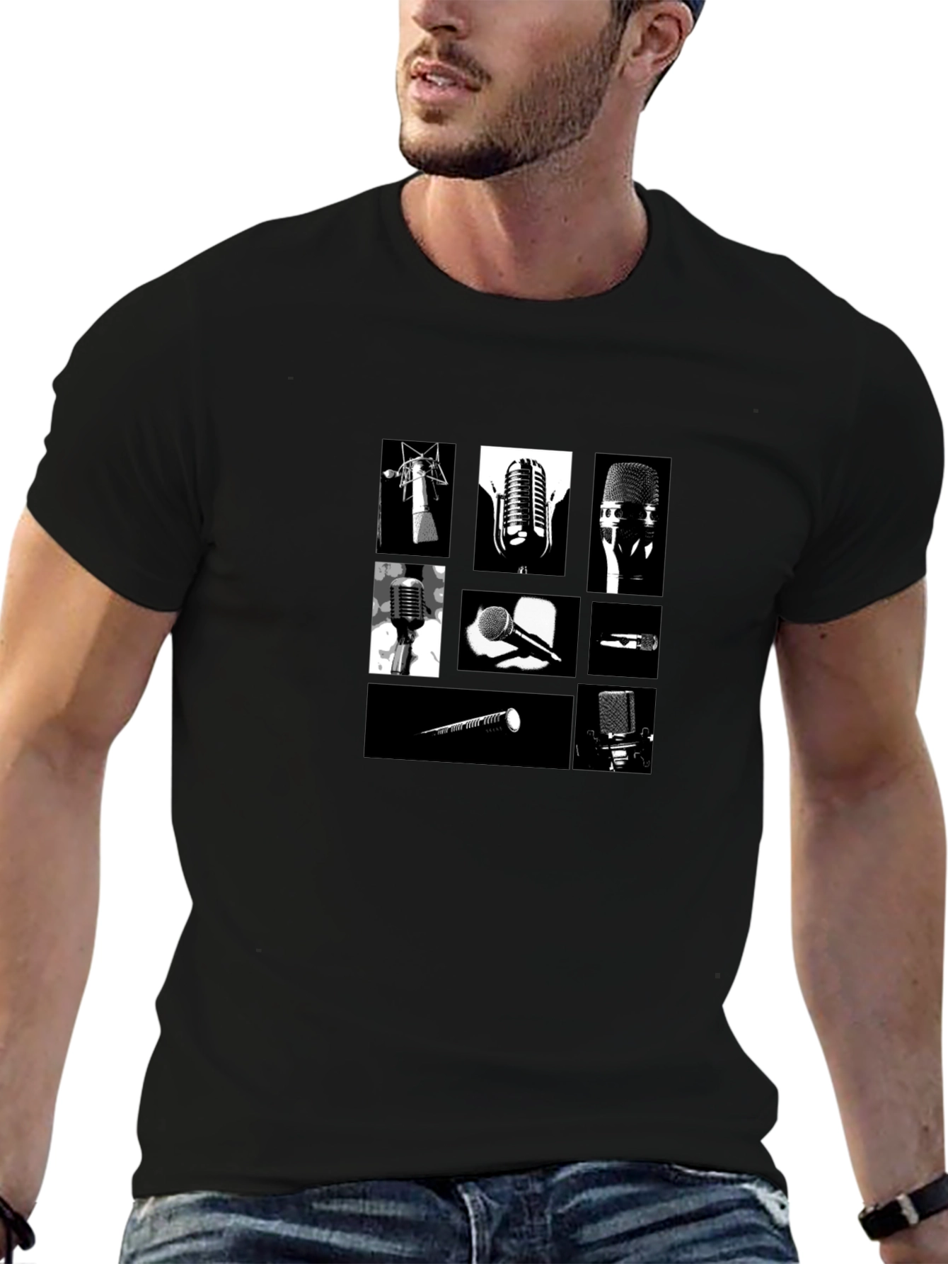 Retro Microphones Black T-Shirt