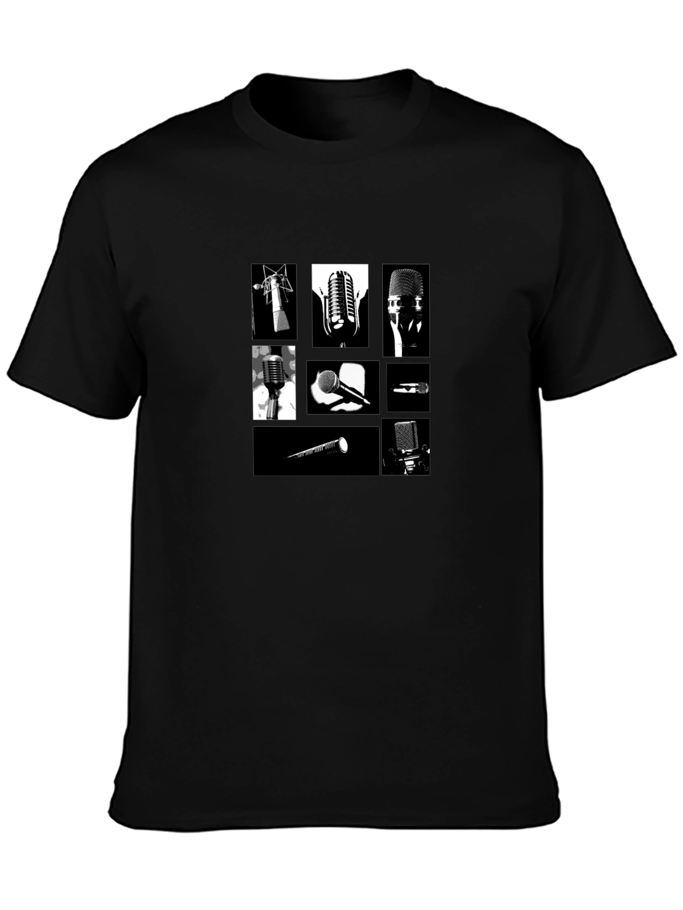 Retro Microphones Black T-Shirt