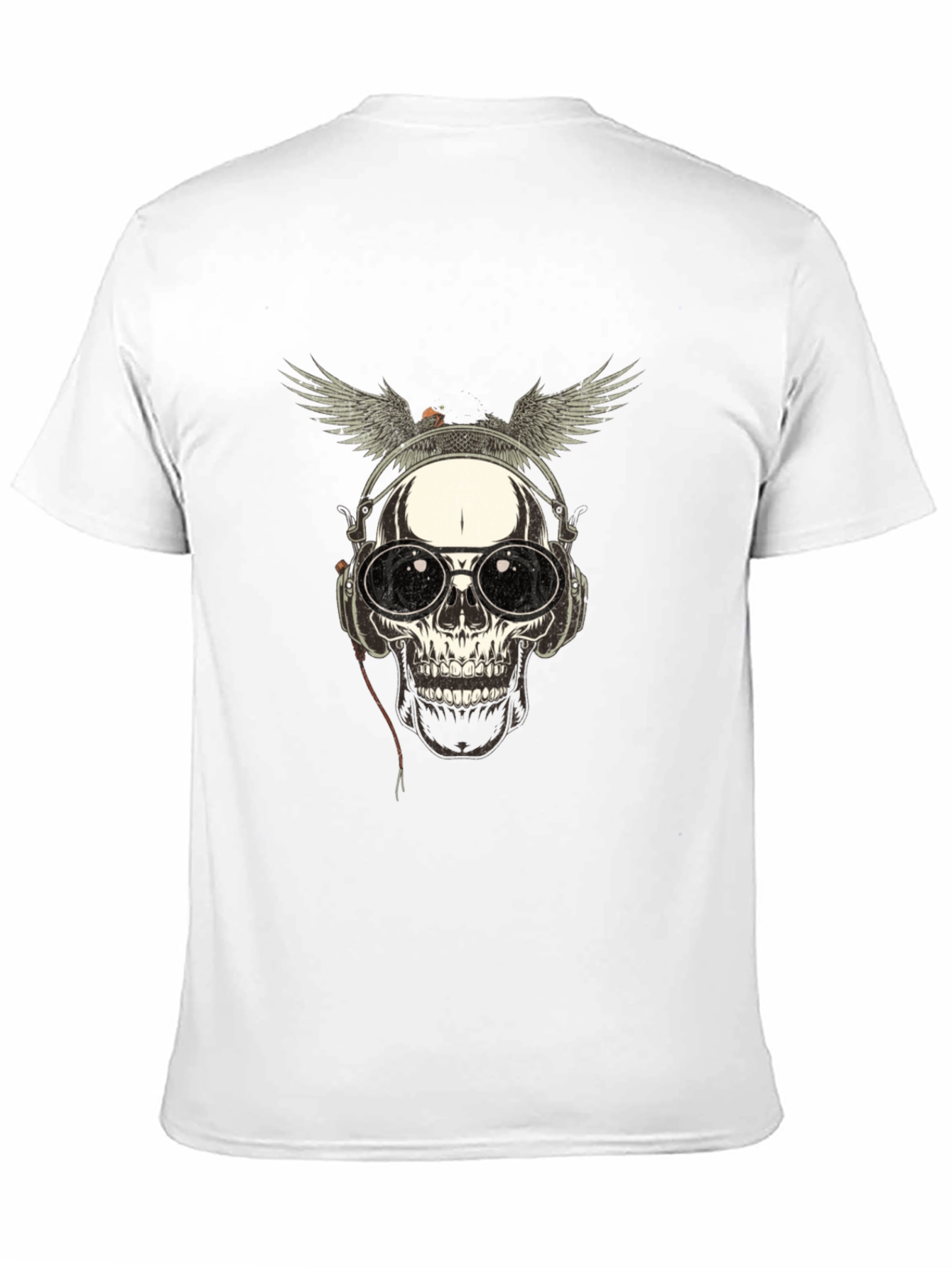 Skull with Wings & Headphones Graphic Tee - Black