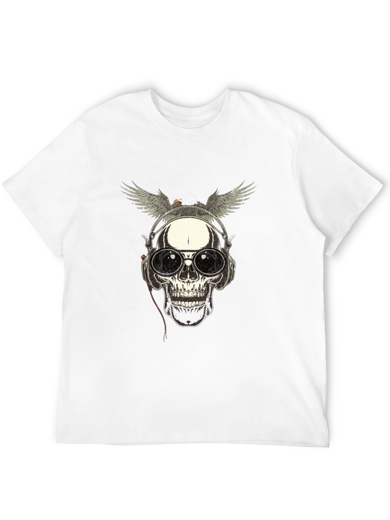 Skull with Wings & Headphones Graphic Tee - Black