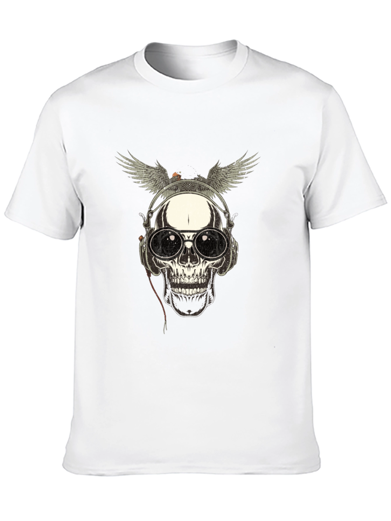 Skull with Wings & Headphones Graphic Tee - Black