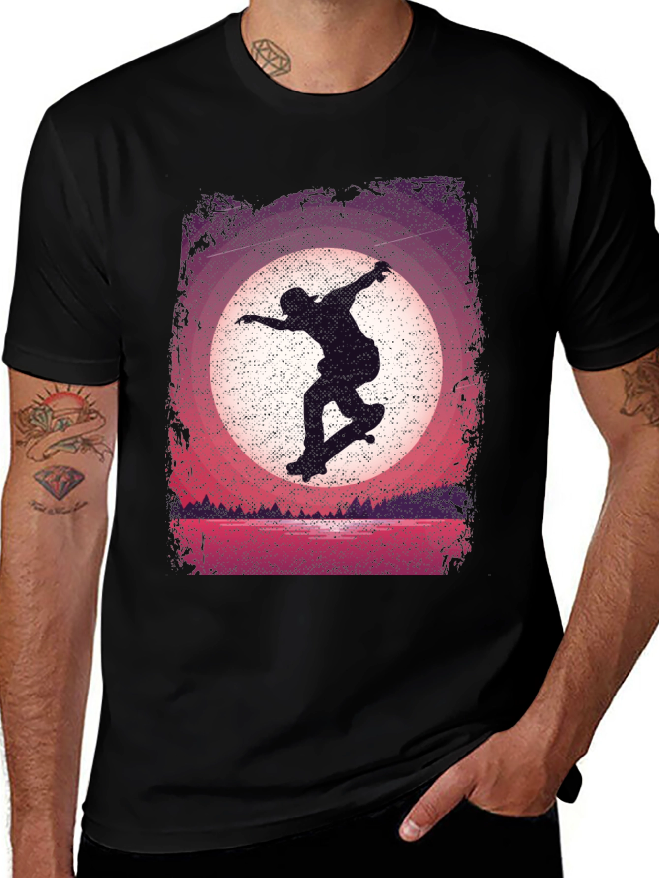 Skateboarder Sunset Graphic Tee - Black