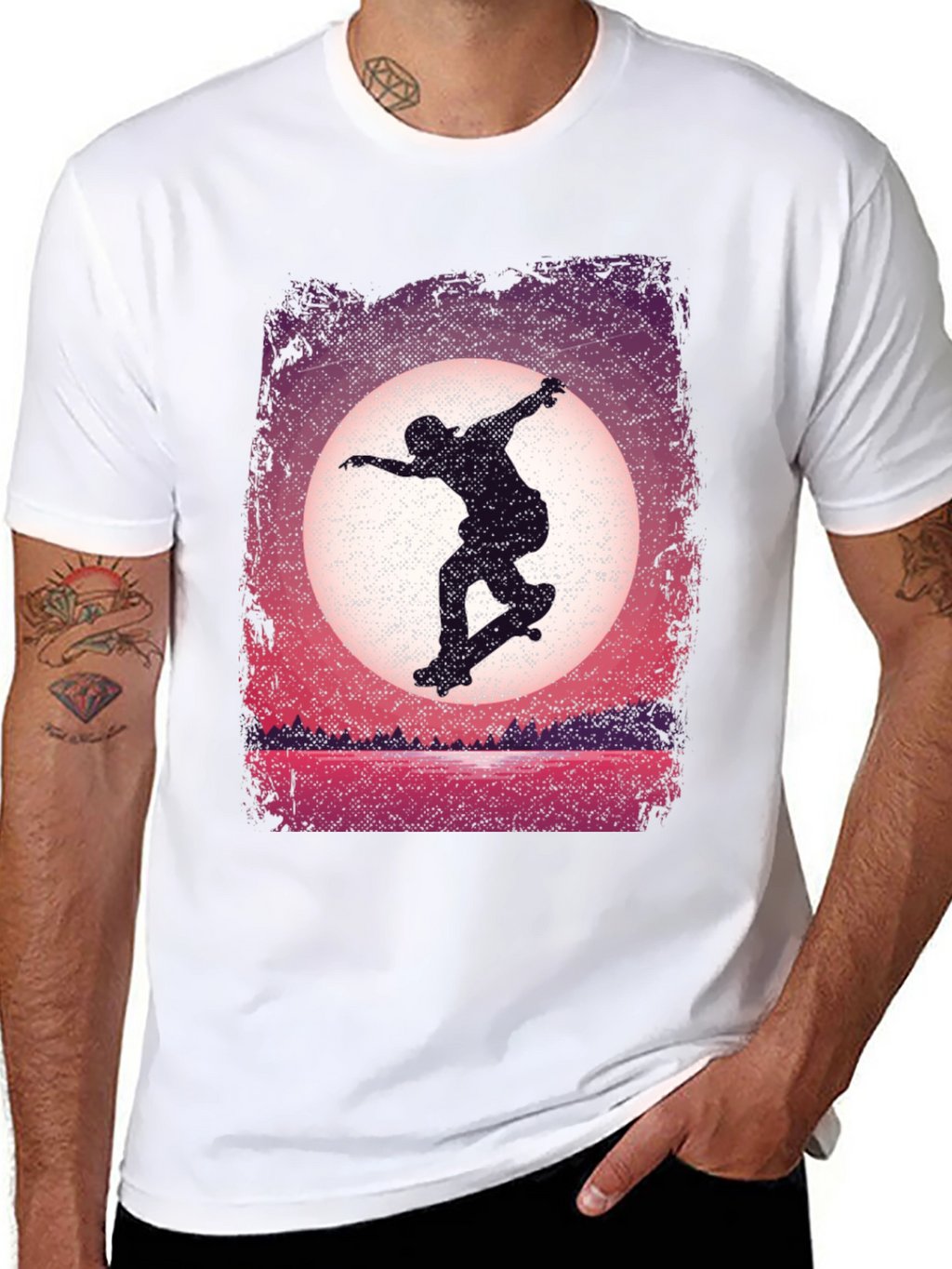 Skateboarder Sunset Graphic Tee - Black