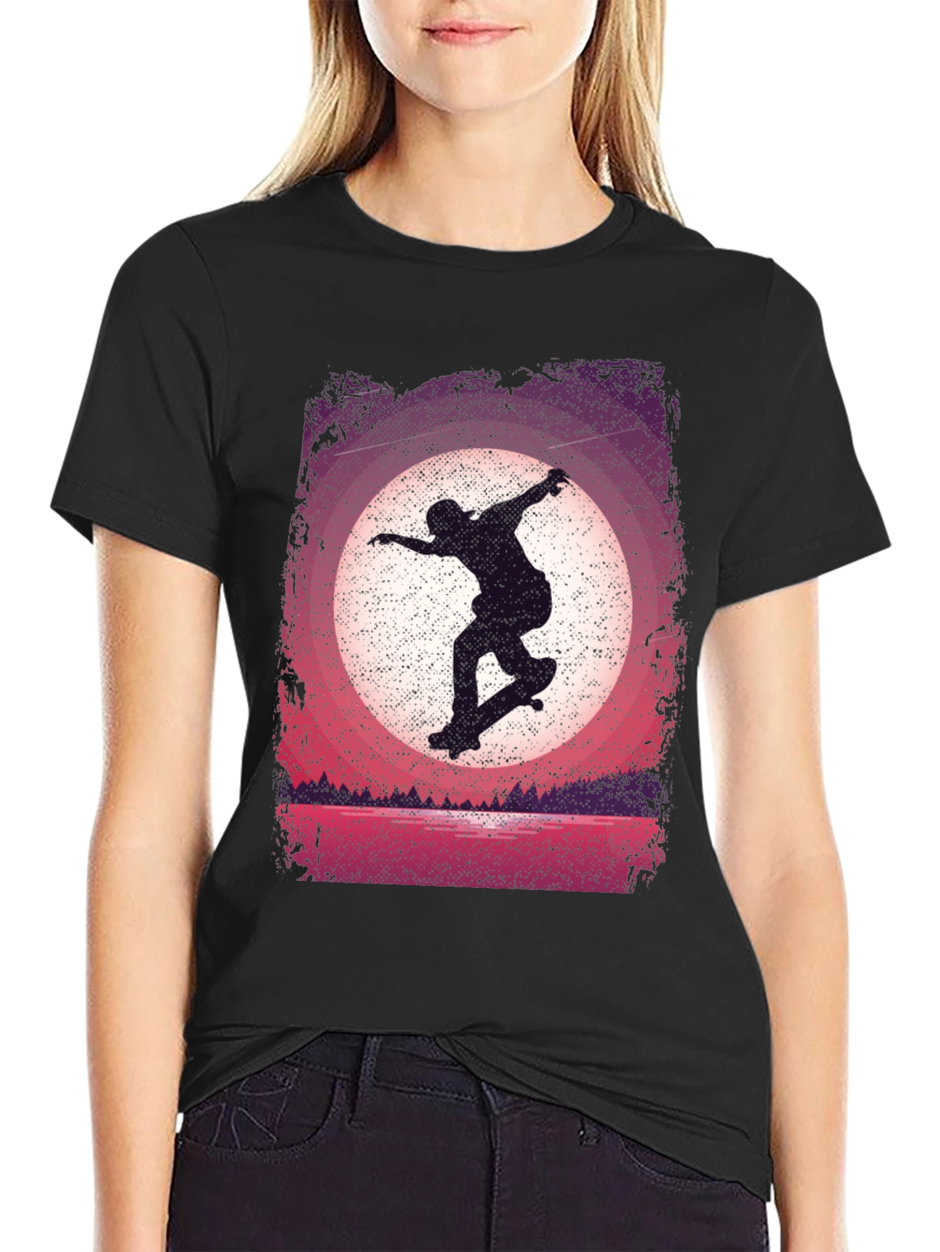 Skateboarder Sunset Graphic Tee - Black