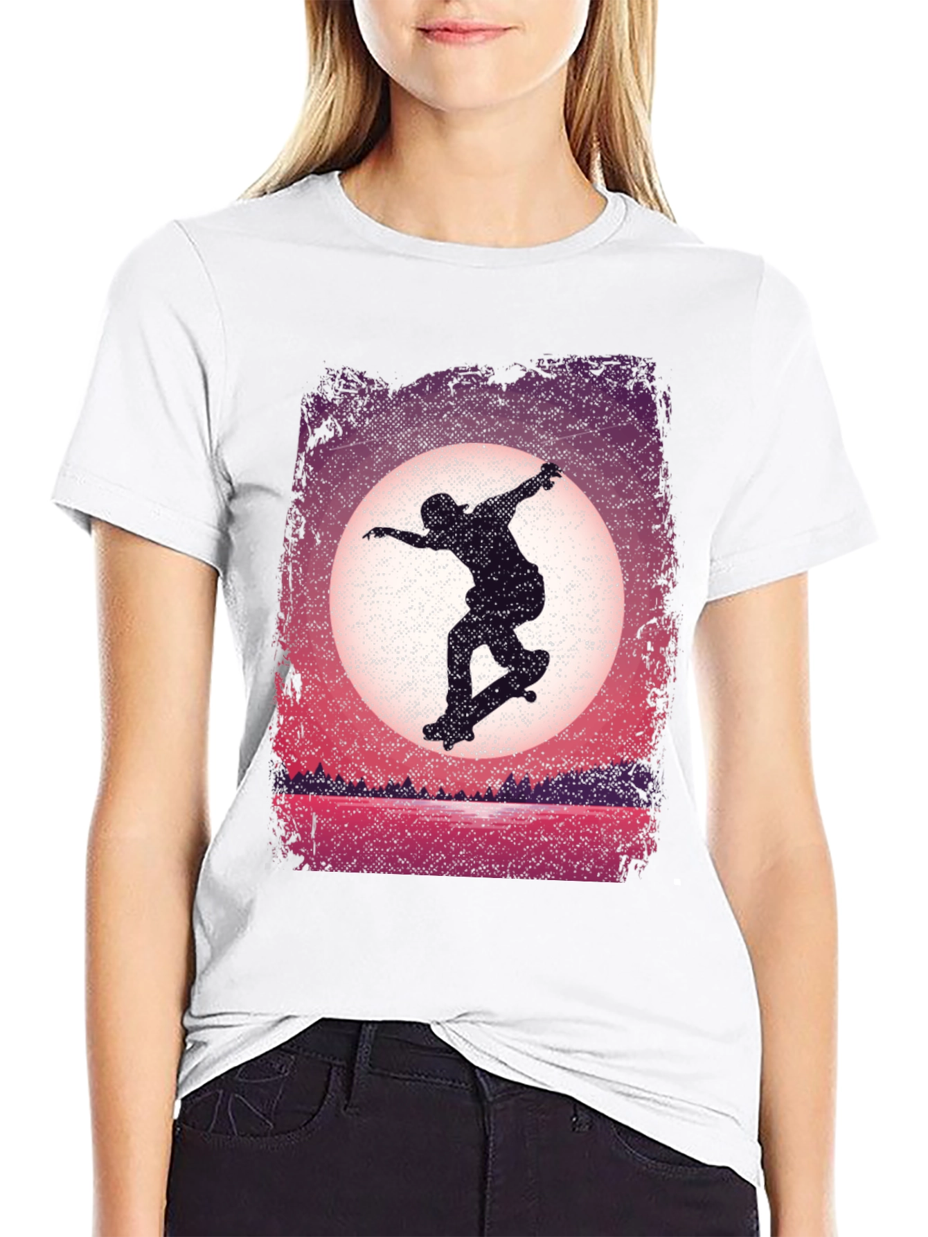 Skateboarder Sunset Graphic Tee - Black