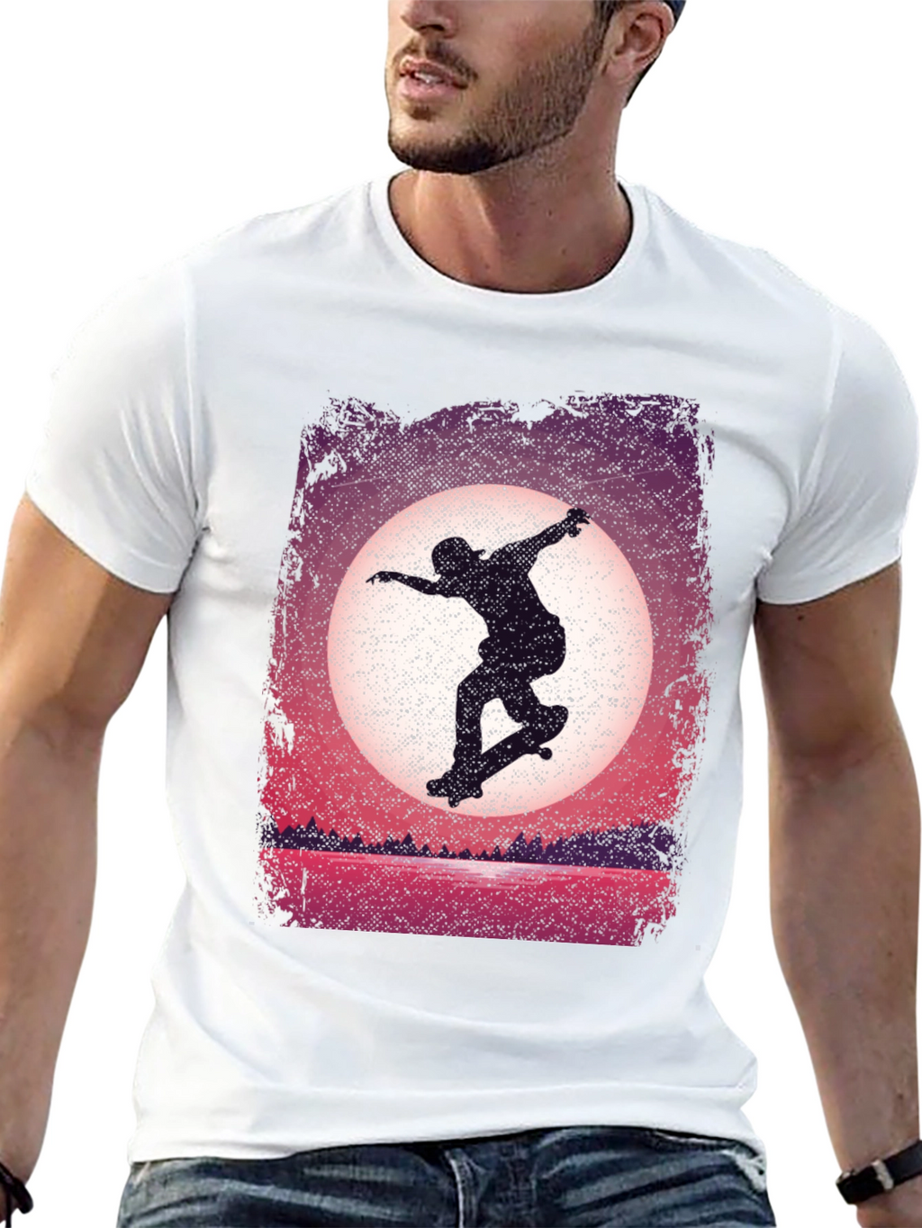 Skateboarder Sunset Graphic Tee - Black