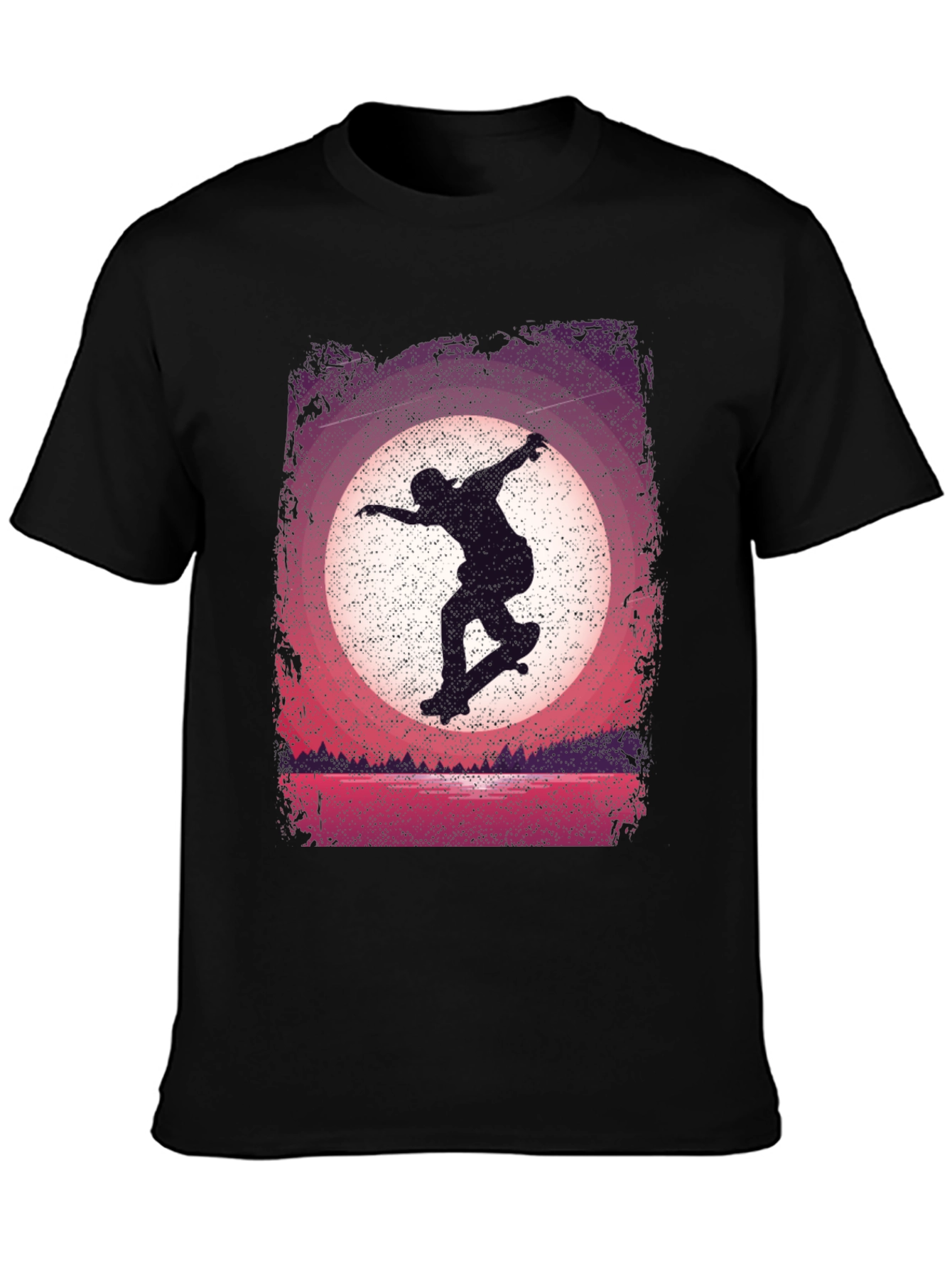 Skateboarder Sunset Graphic Tee - Black