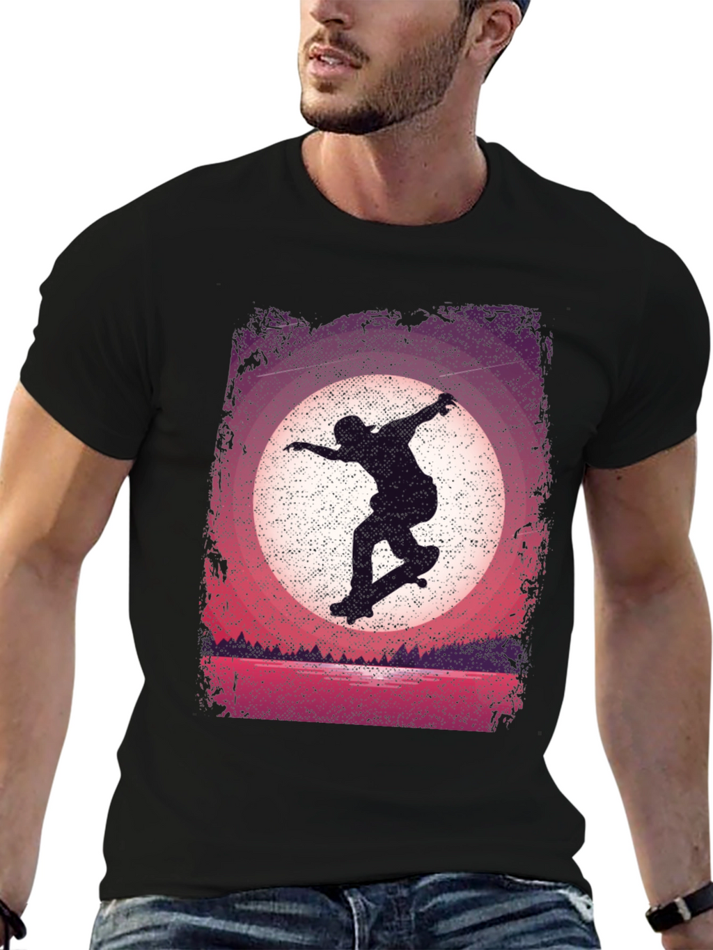Skateboarder Sunset Graphic Tee - Black