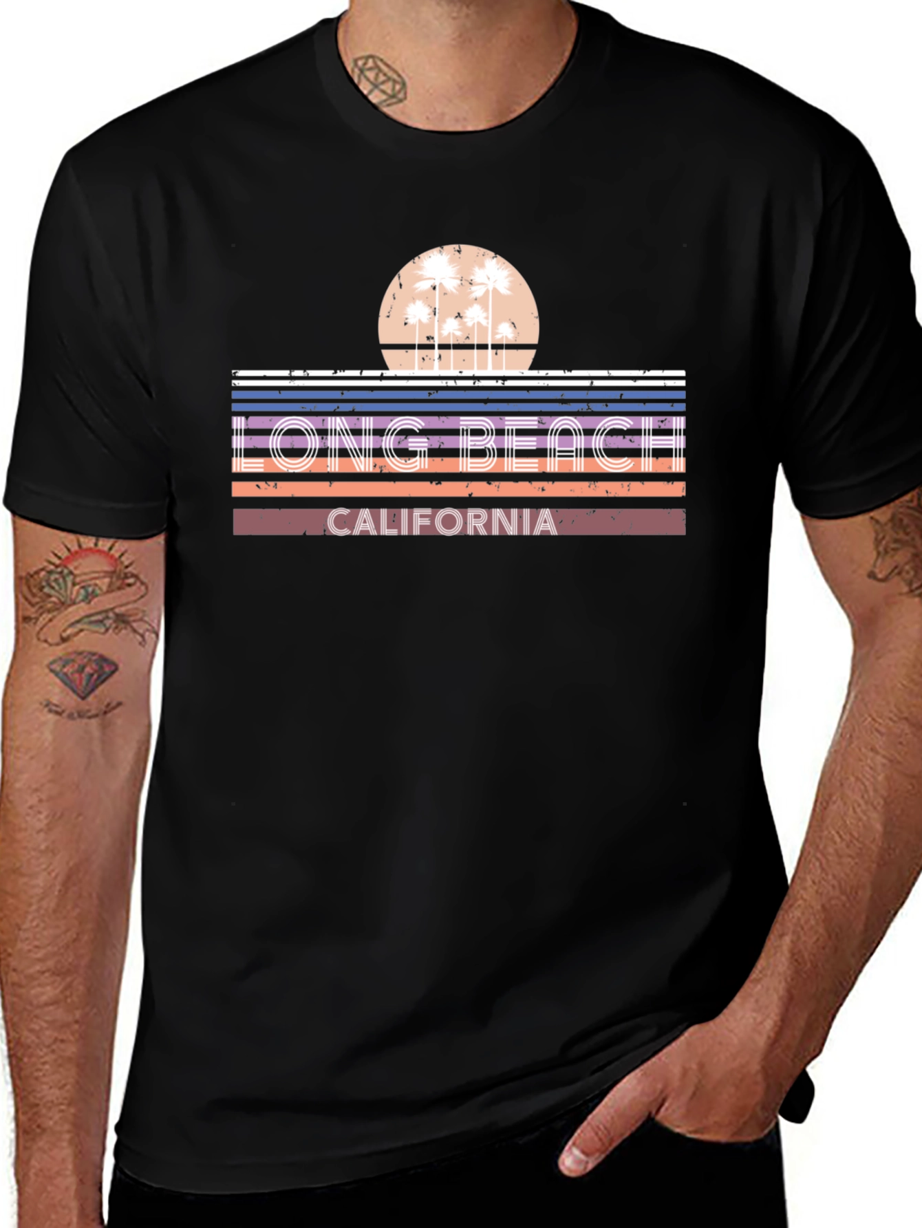 Long Beach California T-Shirt - Retro Palm Tree Graphic Tee