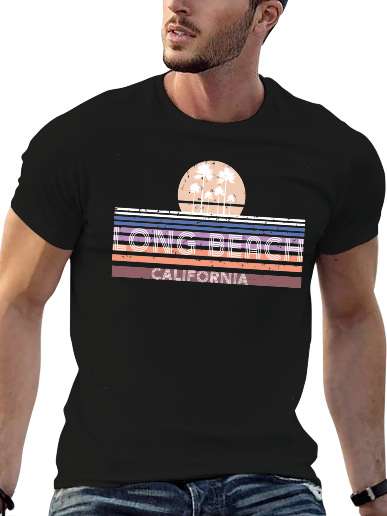 Long Beach California T-Shirt - Retro Palm Tree Graphic Tee