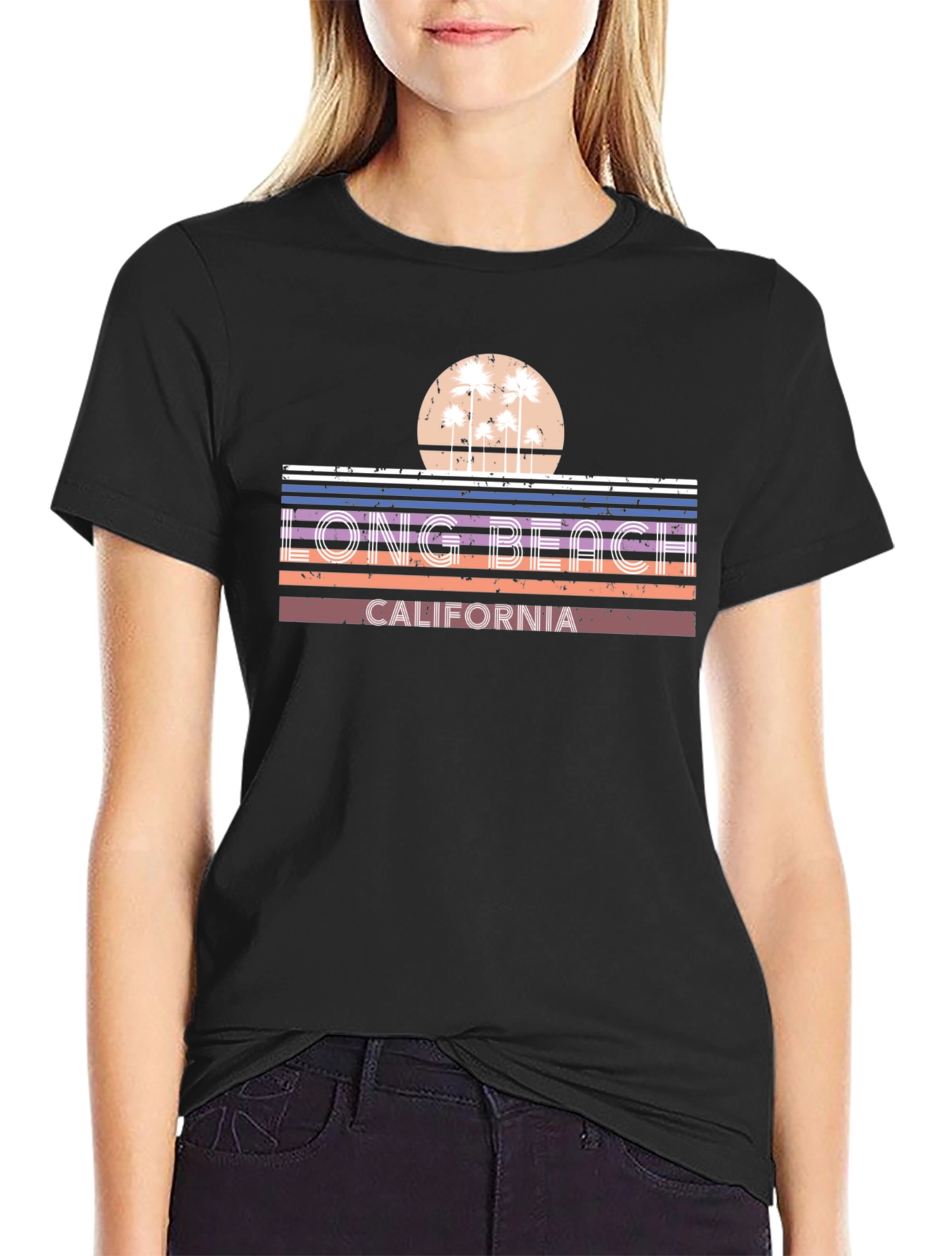 Long Beach California T-Shirt - Retro Palm Tree Graphic Tee