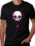 Edgy Skull Heart Graphic Tee - Black Cotton Blend