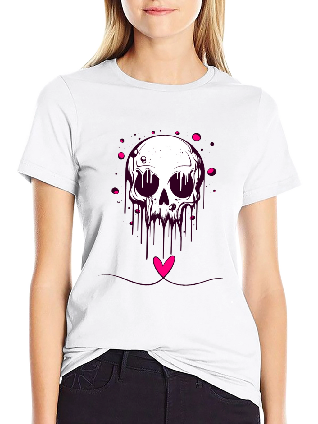 Edgy Skull Heart Graphic Tee - Black Cotton Blend