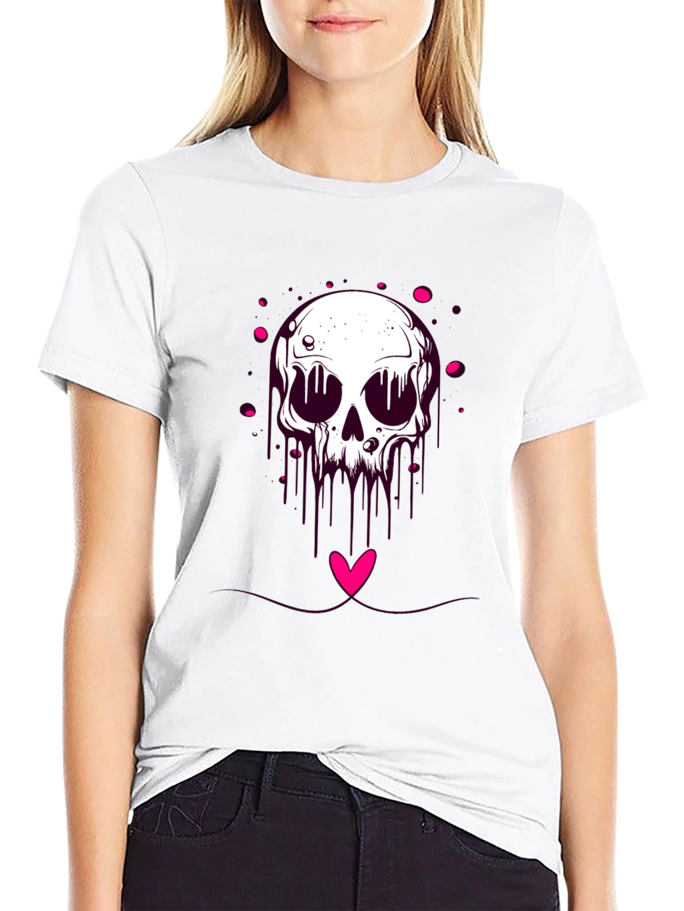Edgy Skull Heart Graphic Tee - Black Cotton Blend