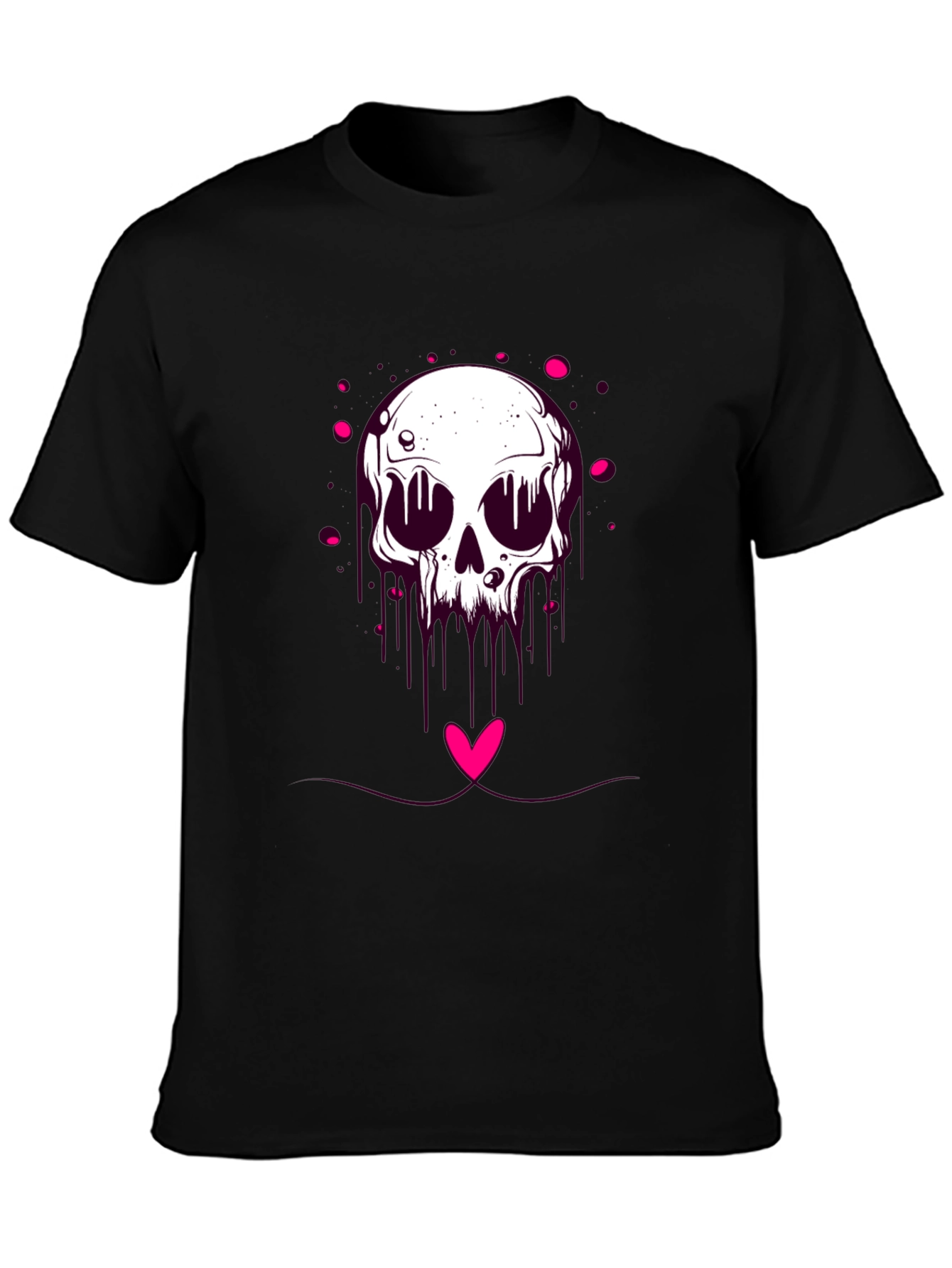 Edgy Skull Heart Graphic Tee - Black Cotton Blend