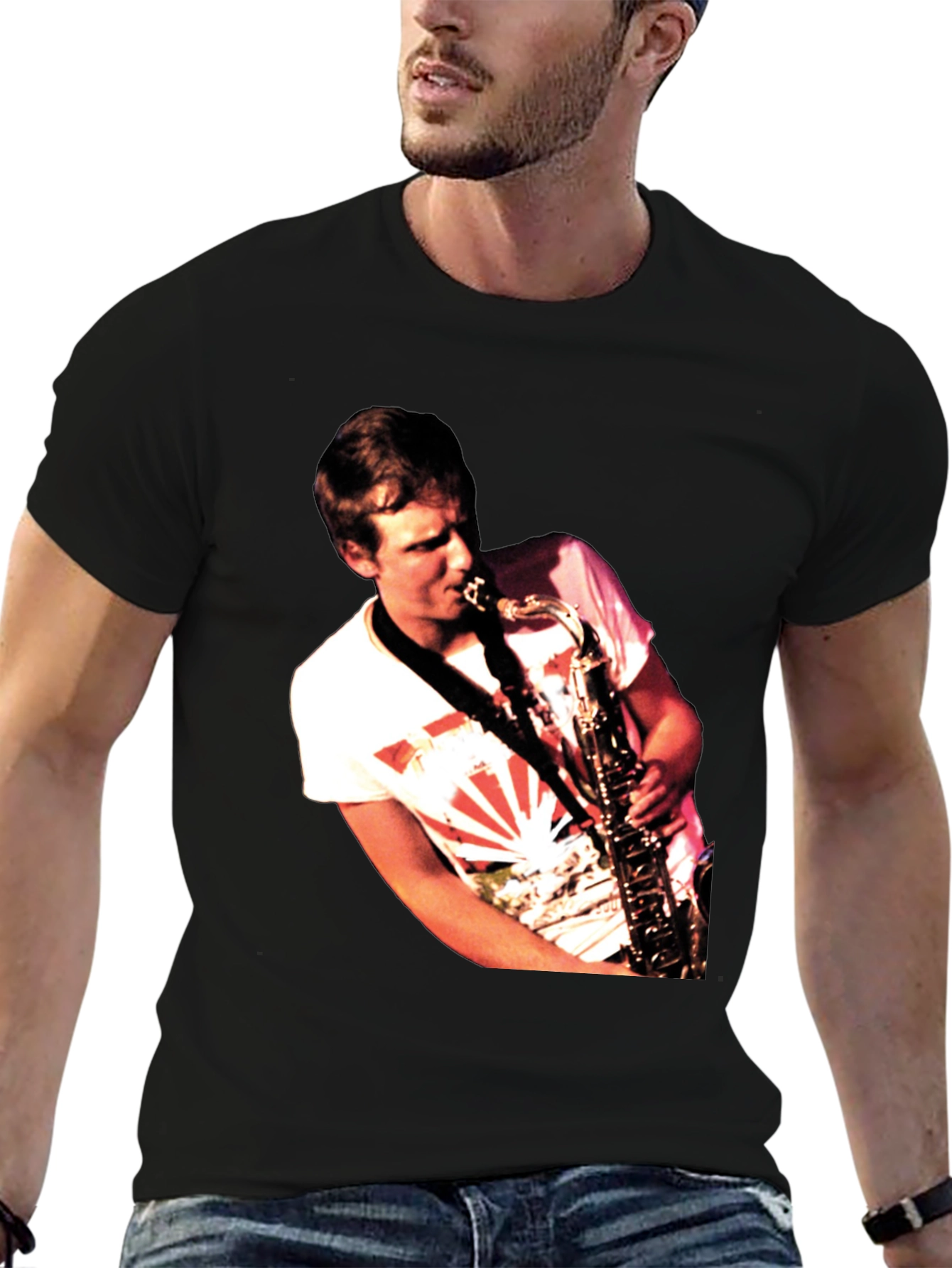 Saxophone Player Graphic Black T-Shirt