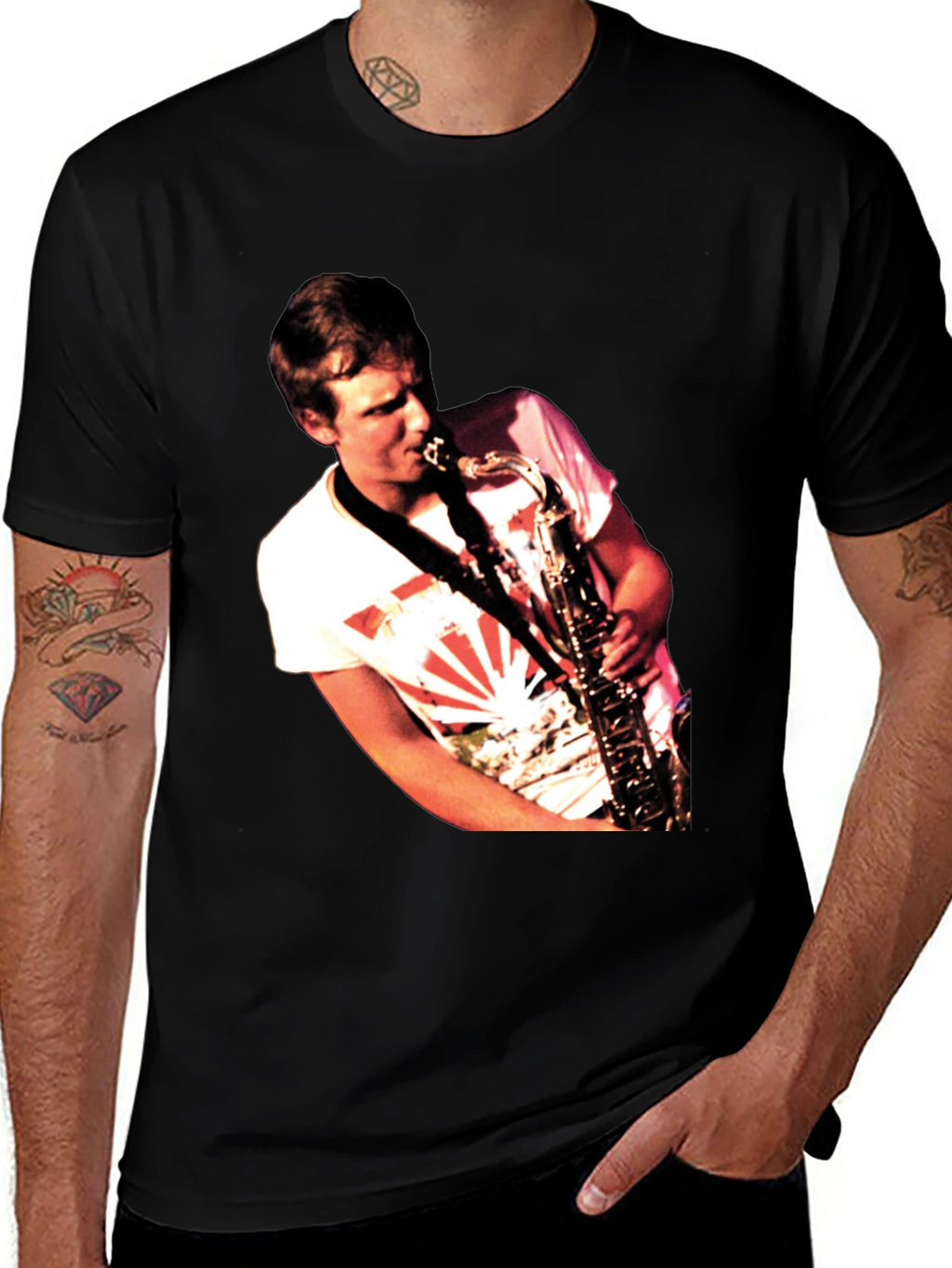 Saxophone Player Graphic Black T-Shirt