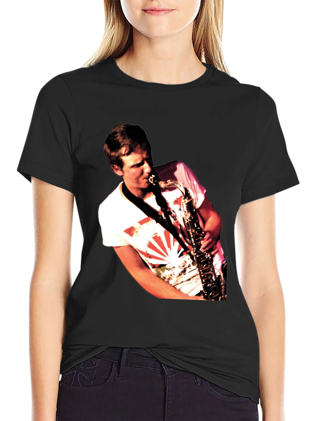 Saxophone Player Graphic Black T-Shirt