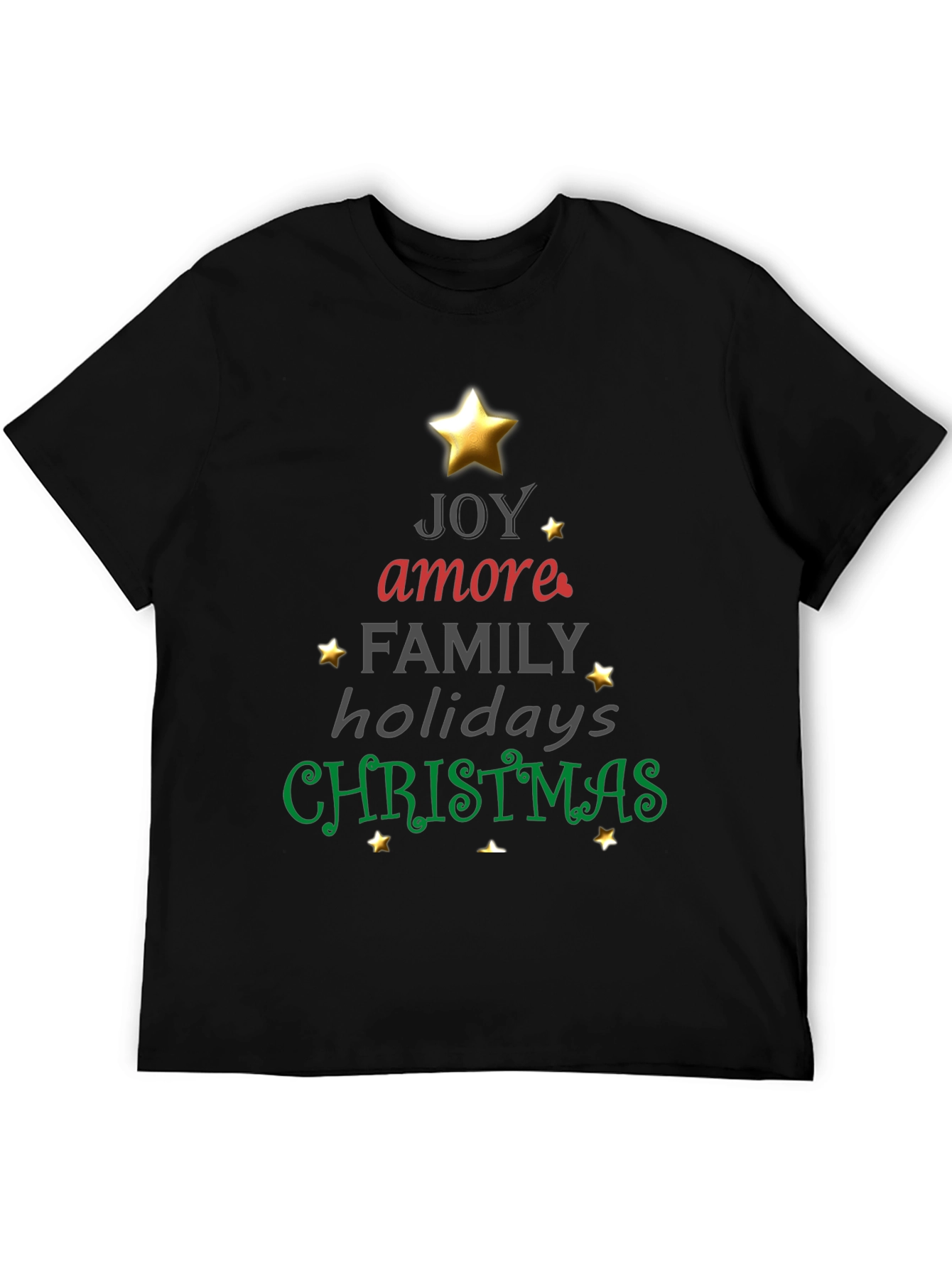Christmas Tree Word Art T-Shirt - Joy Amore Family