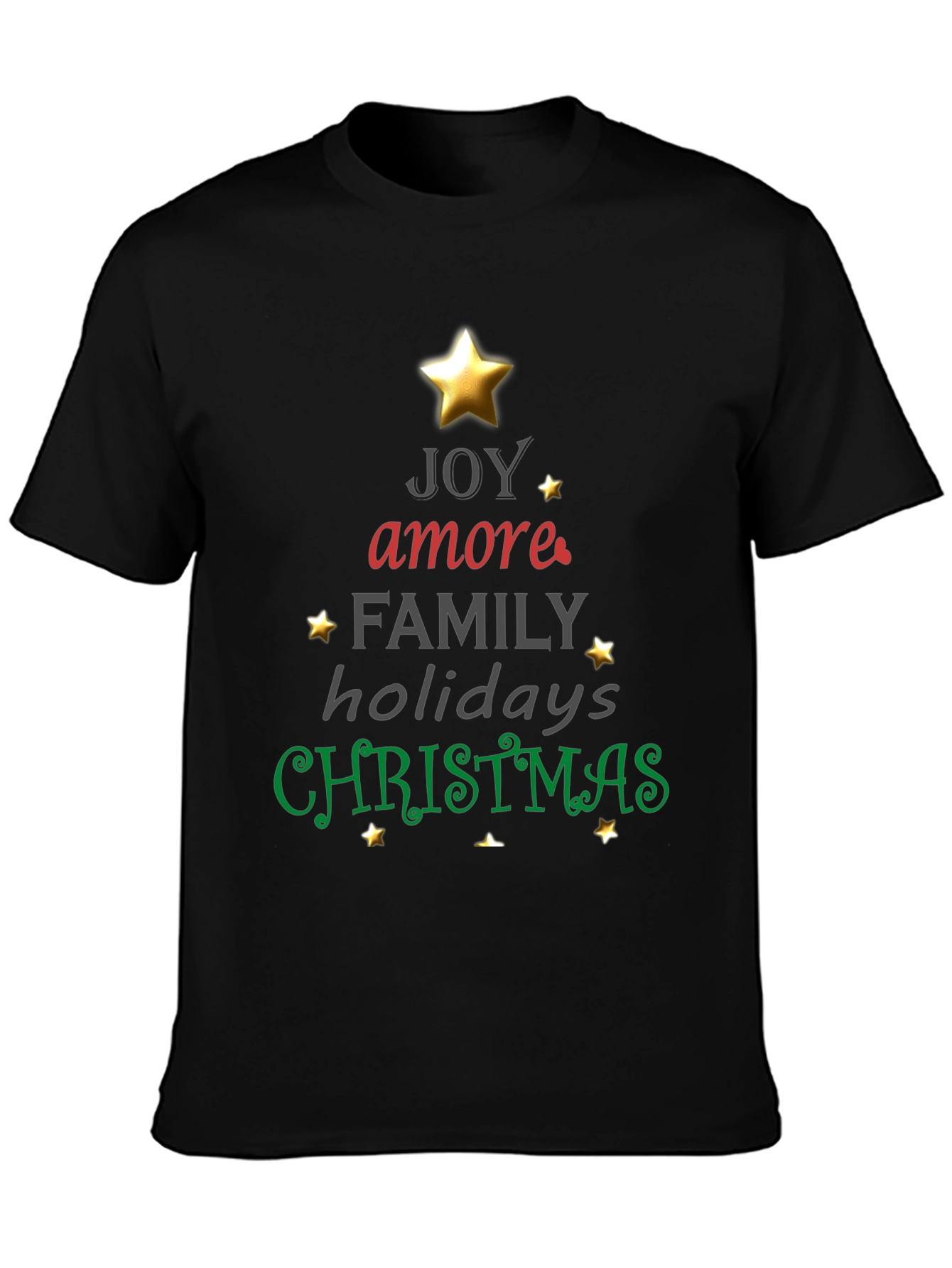 Christmas Tree Word Art T-Shirt - Joy Amore Family