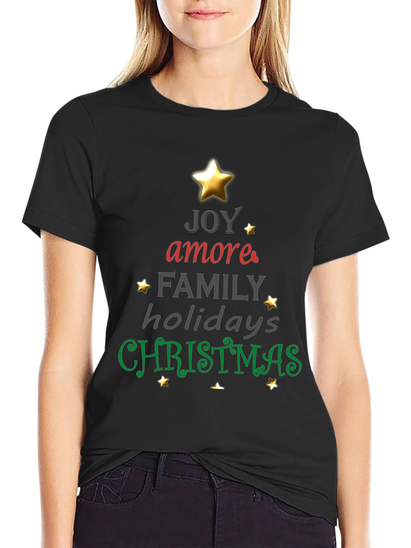 Christmas Tree Word Art T-Shirt - Joy Amore Family