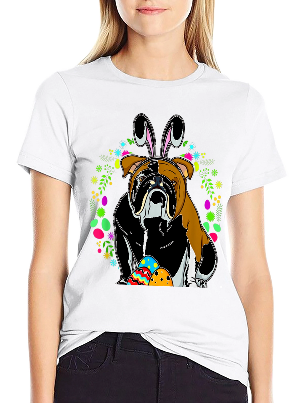 Bulldog Easter Bunny T-Shirt - Mens Black Tee