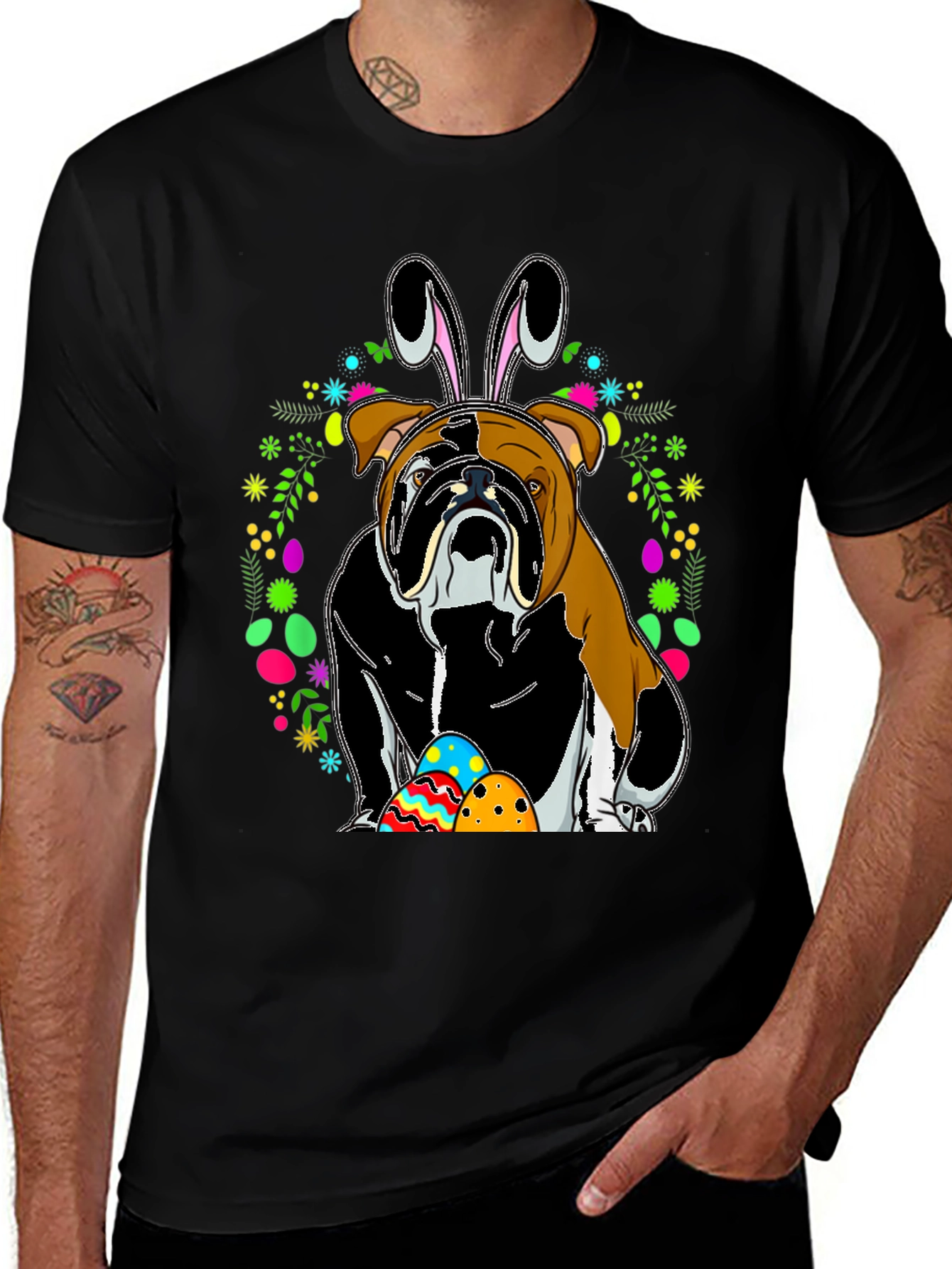 Bulldog Easter Bunny T-Shirt - Mens Black Tee