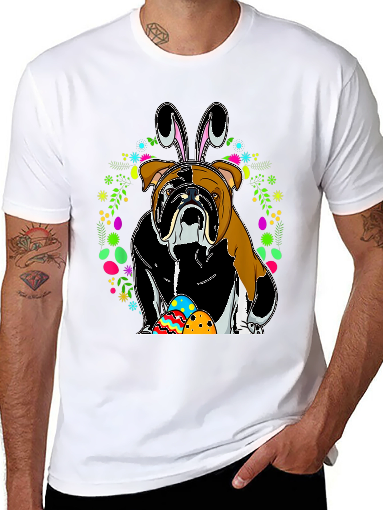 Bulldog Easter Bunny T-Shirt - Mens Black Tee